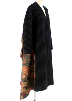 Uma Wang Pinstripe Oversize Coat W/ Tapestry Embroidered Back S