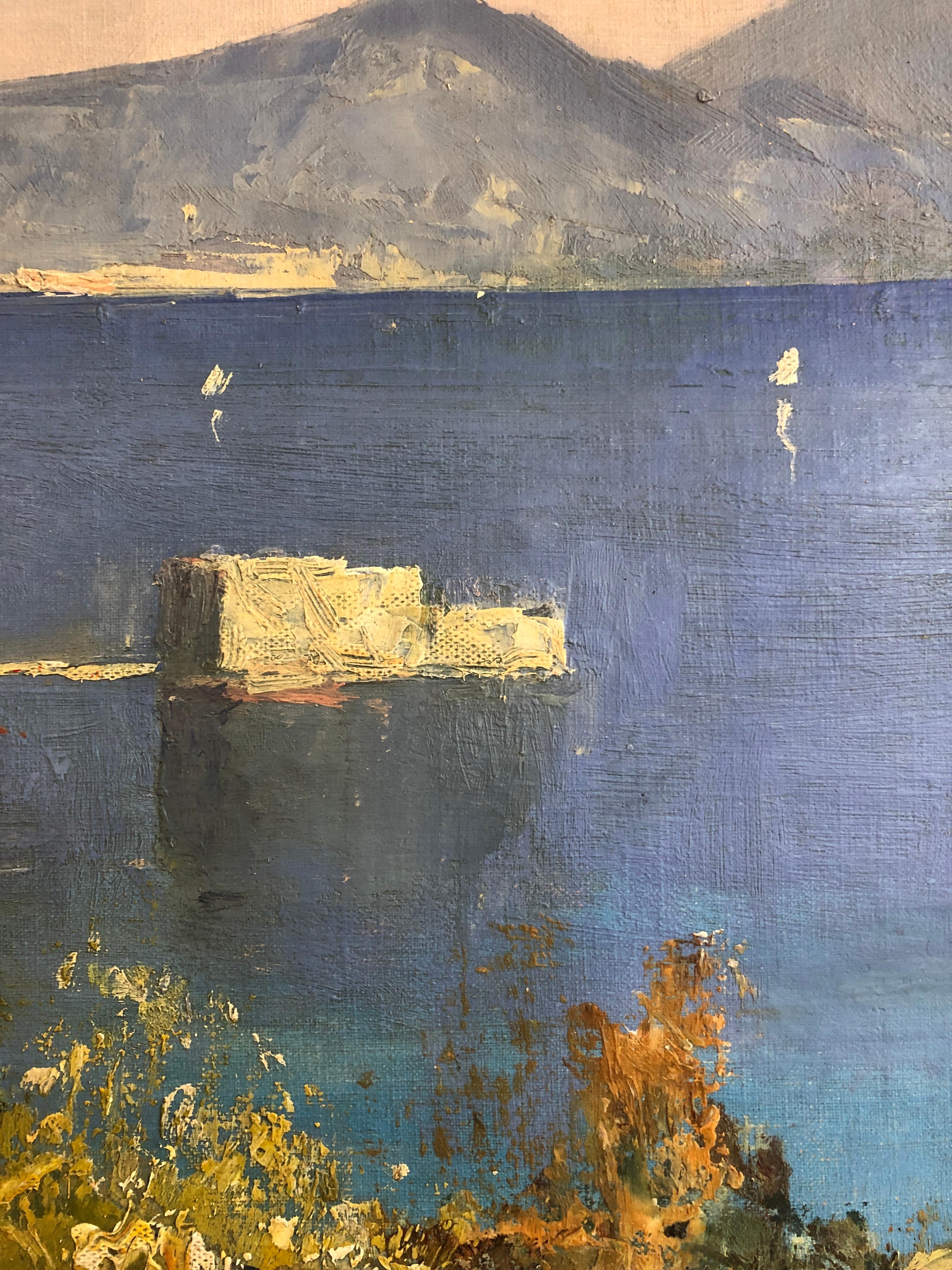 Bay of Naples and view of Vesuvius - Modern Painting by U.Maresca