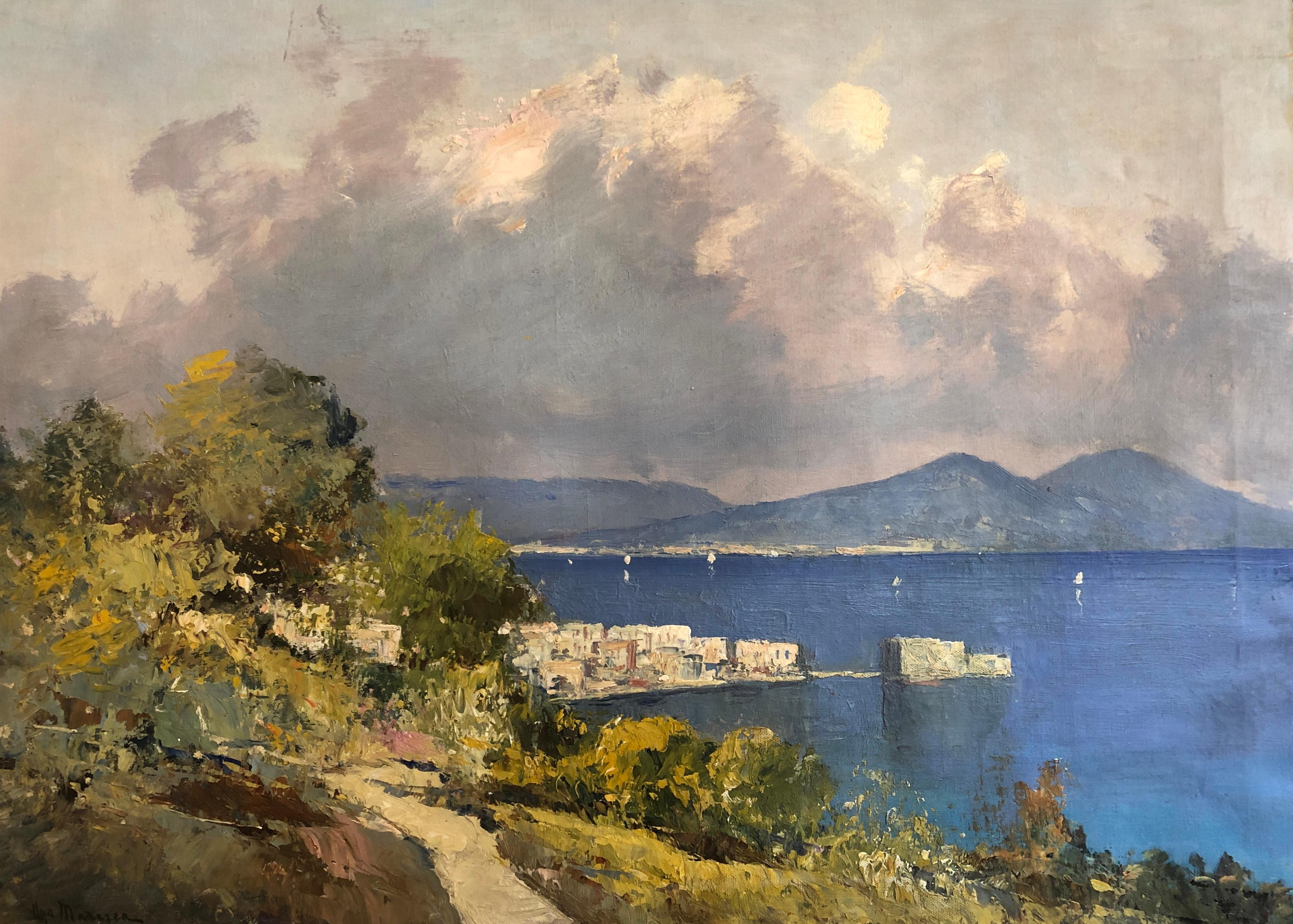 U.Maresca Landscape Painting - Bay of Naples and view of Vesuvius