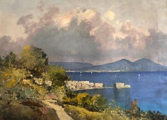 Vintage Bay of Naples and view of Vesuvius