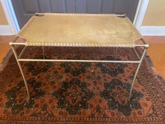 Umber-Colored Hide, Leather and Brass Bench