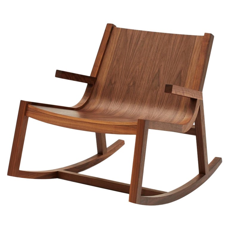 Umber Rocker Modern Low Rocking Chair in Walnut with Crafted Arm Detail For Sale