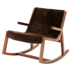 Umber Rocker Modern Low Rocking Chair in Walnut with Shearling Sheepskin Throw