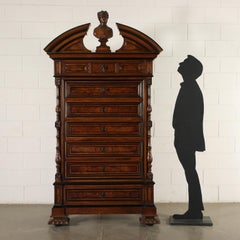 Umbertino Secretaire with Dante Alighieri Bust Walnut Ebony Italy, 1800