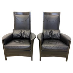 Umberto Asnago Black Leather Peggy Lounge Chairs for Georgetti, 1990s - a Pair