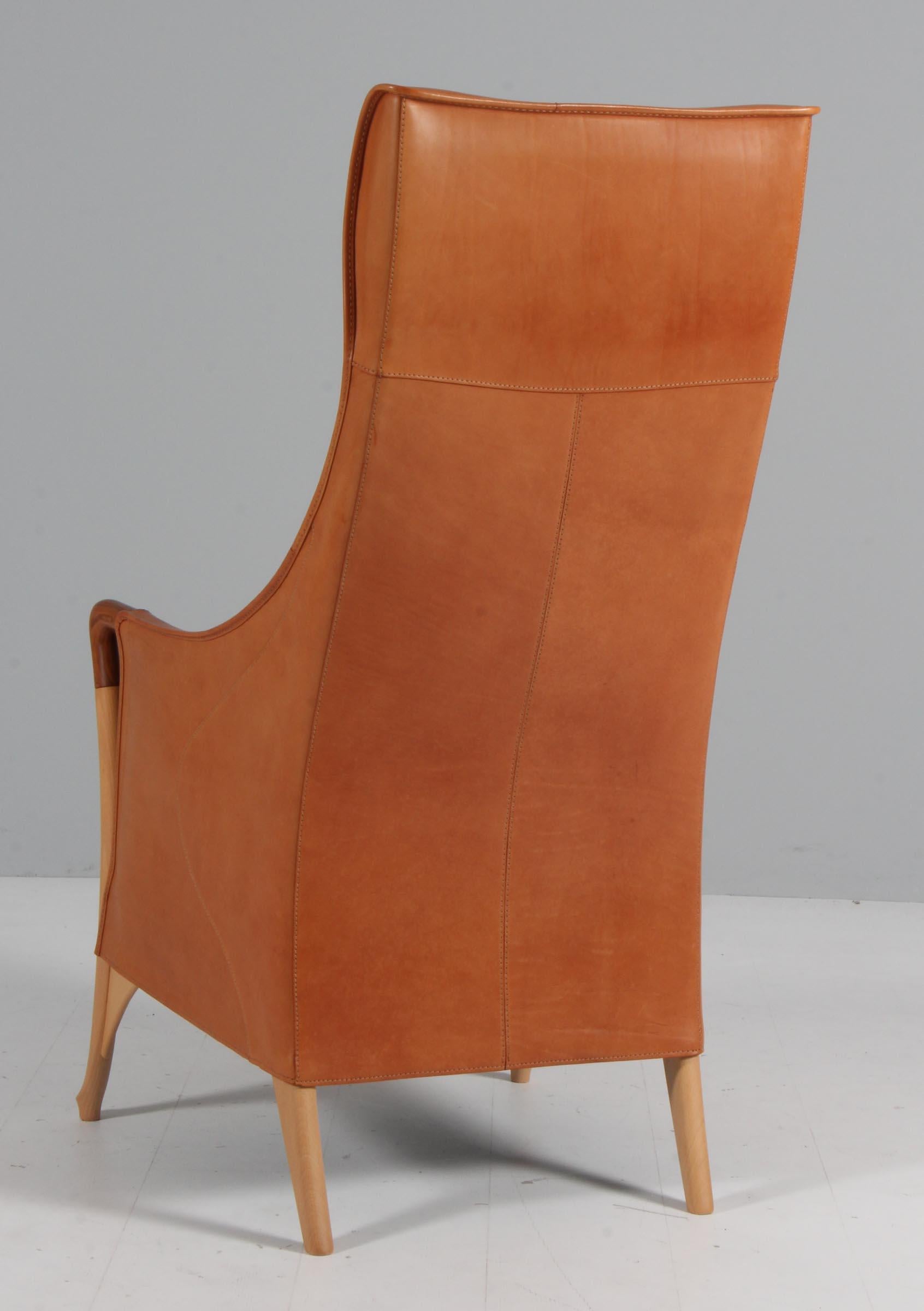 Umberto Asnago for Giorgetti lounge chair in saddle leather For Sale 1