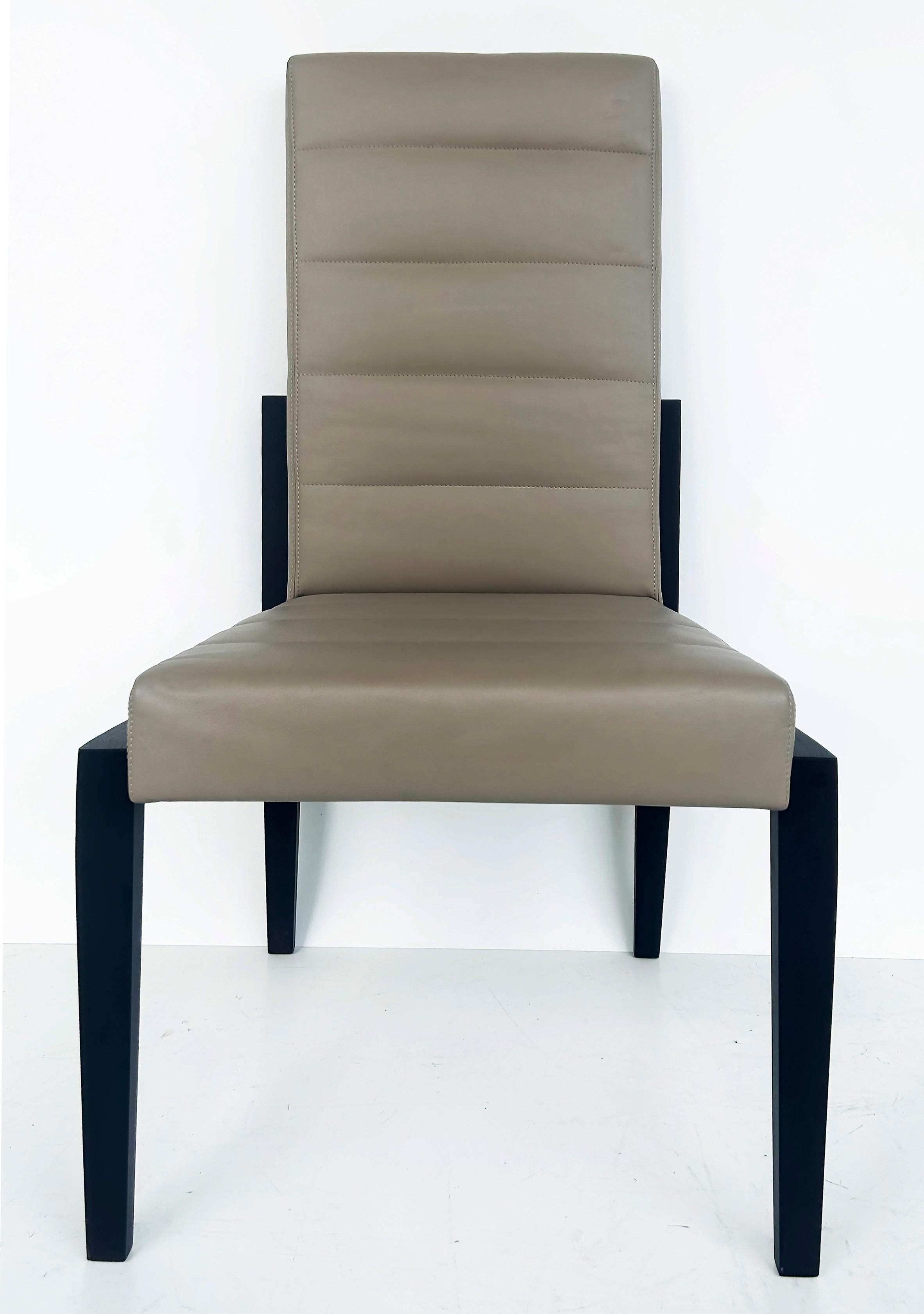 Modern Umberto Asnago for Mobilidea Italian Leather/Oak Tall Chairs, Pair For Sale
