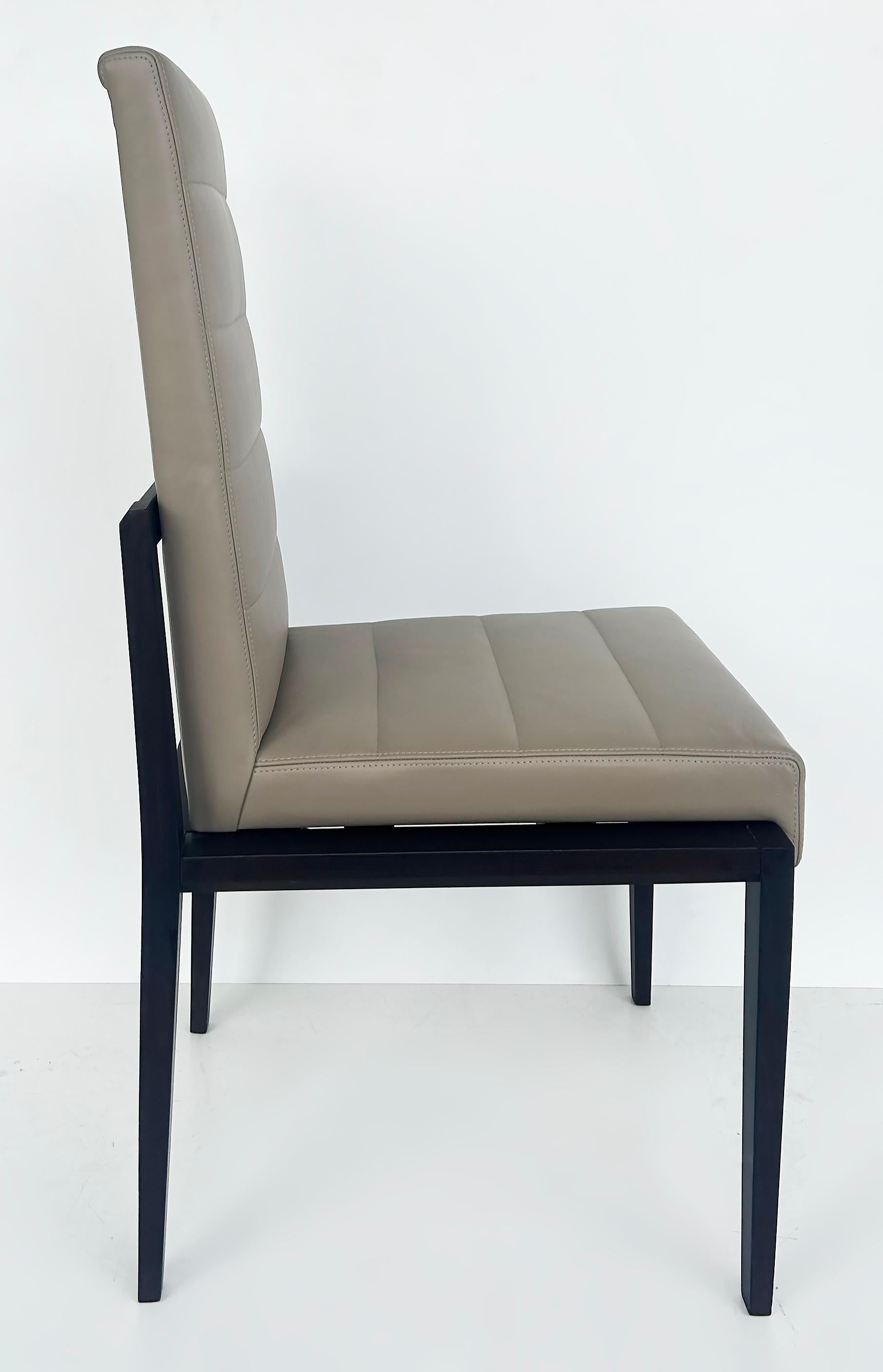 Umberto Asnago for Mobilidea Italian Leather/Oak Tall Chairs, Pair In Good Condition For Sale In Miami, FL
