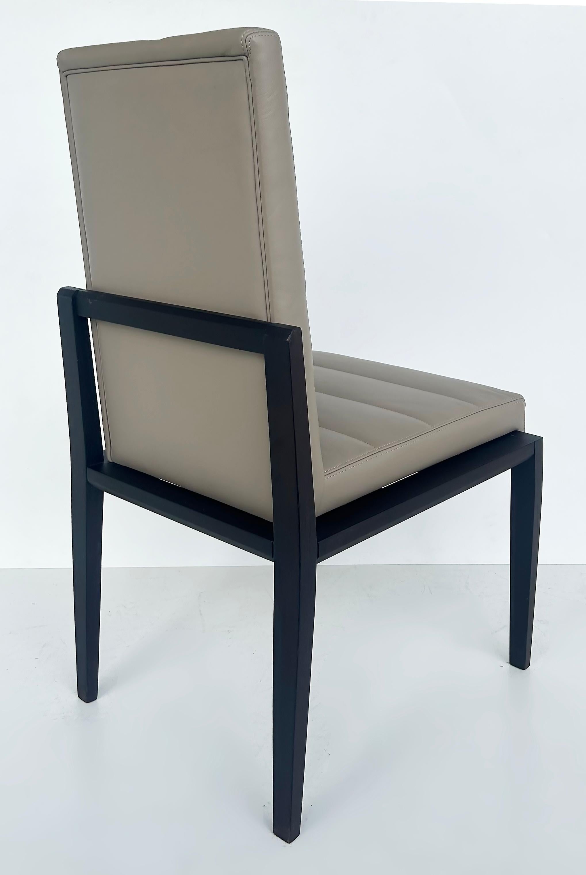 Contemporary Umberto Asnago for Mobilidea Italian Leather/Oak Tall Chairs, Pair For Sale