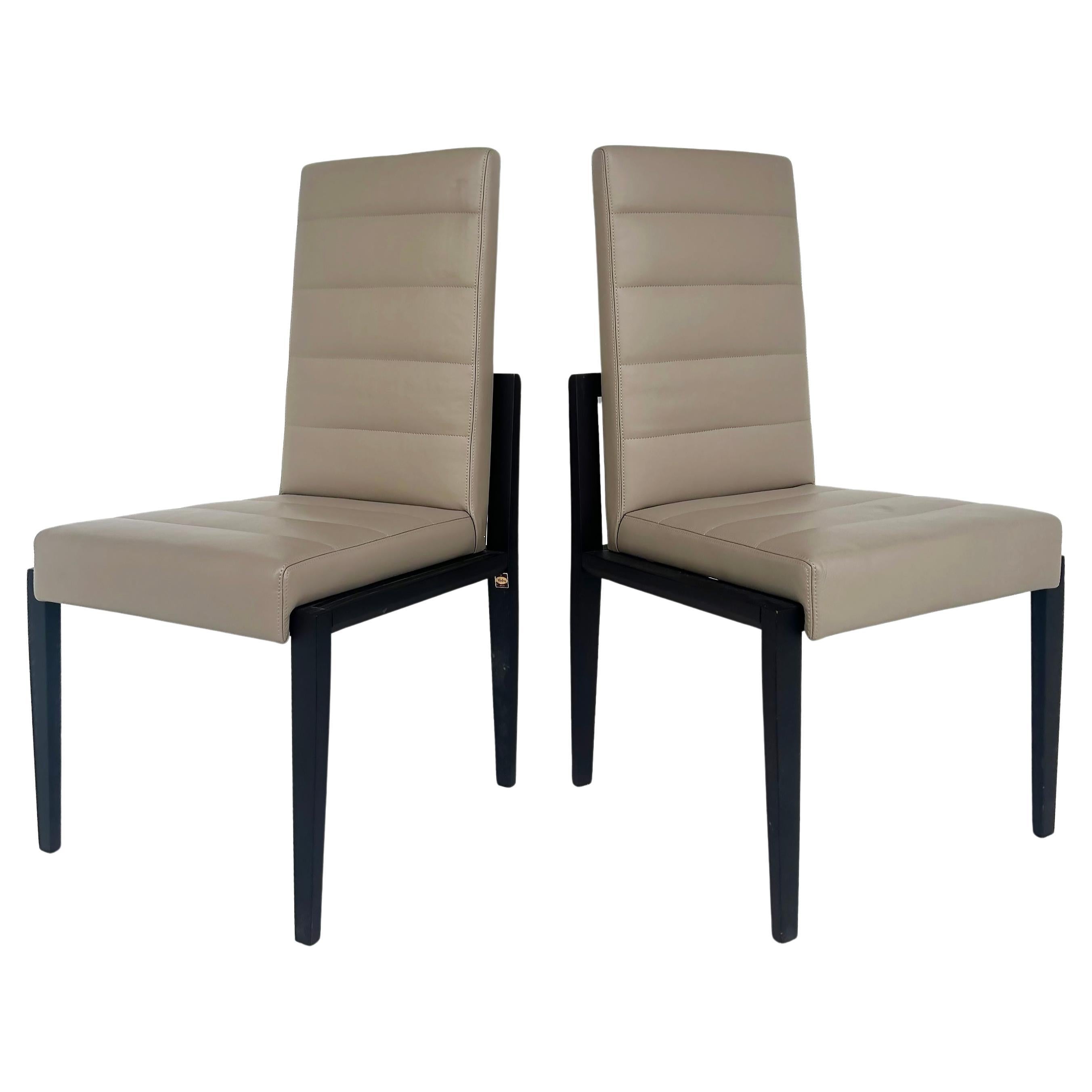 Umberto Asnago for Mobilidea Italian Leather/Oak Tall Chairs, Pair  