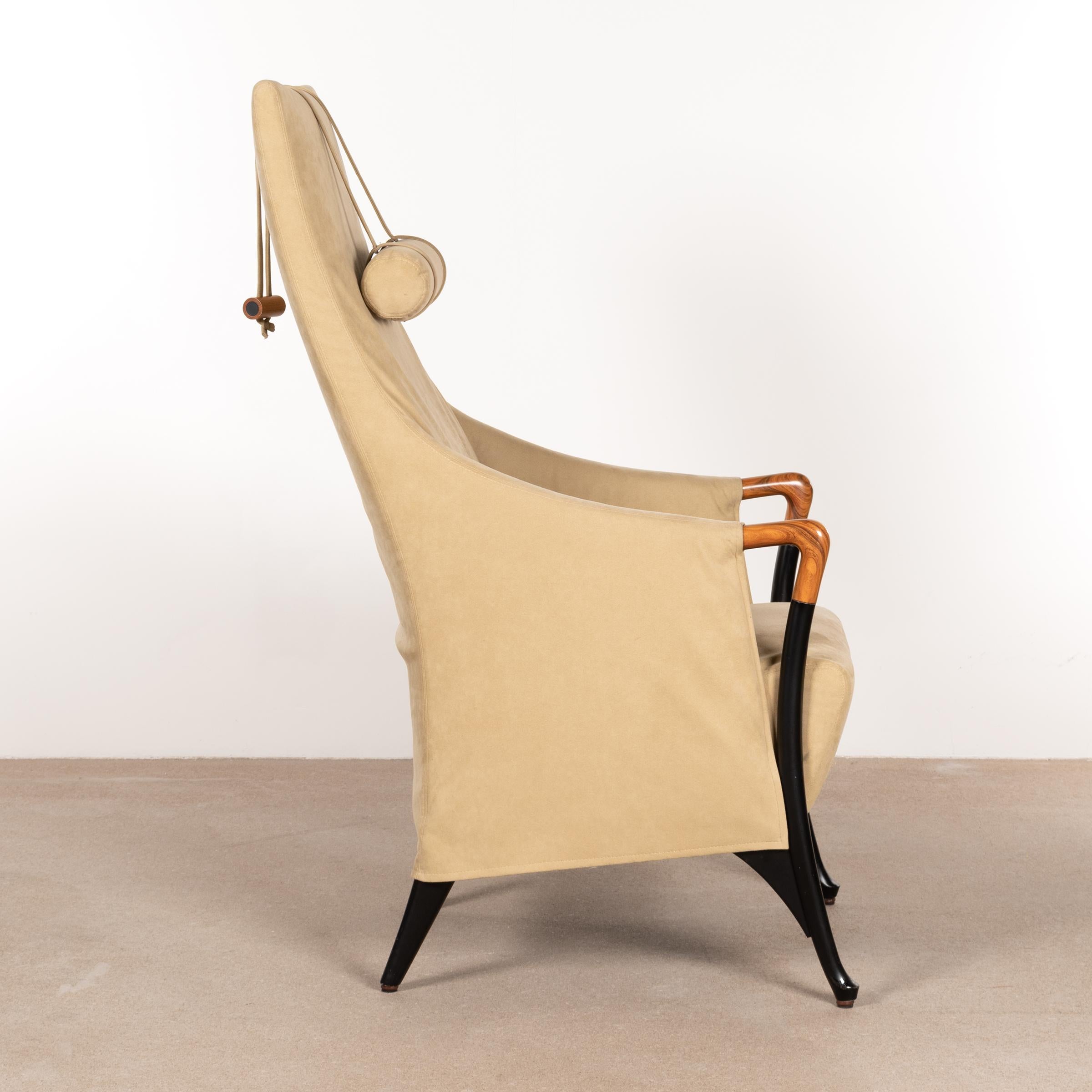 Wood Umberto Asnago Progetti Wing Armchair in Natural Alcantara for Giorgetti