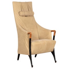 Vintage Umberto Asnago Progetti Wing Armchair in Natural Alcantara for Giorgetti