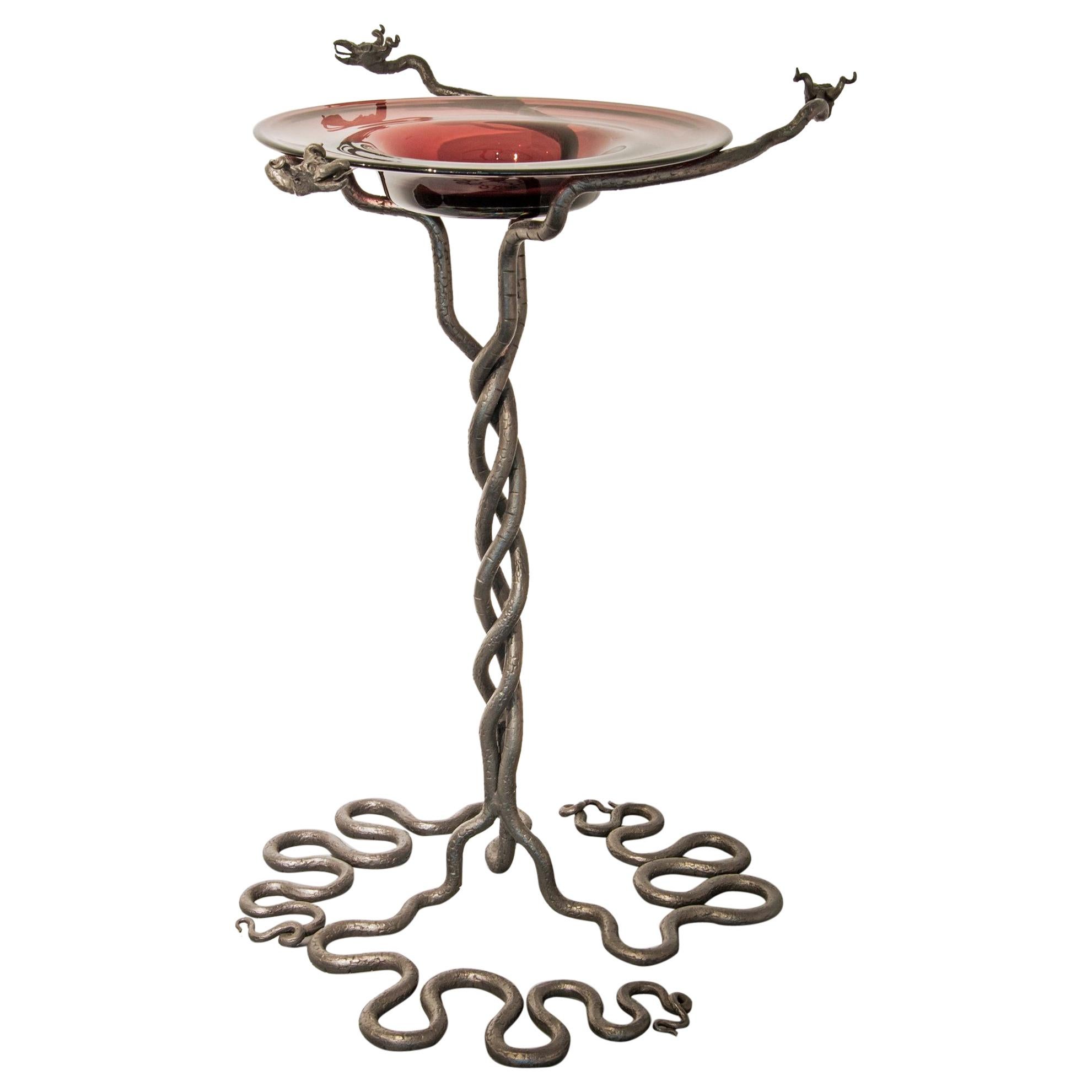 Umberto Bellotto, Gueridon Table in Wrought Iron and Glass, circa 1910 For Sale