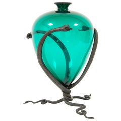 Umberto Bellotto, Vase with Snakes in Wrought Iron and Glass, circa 1920