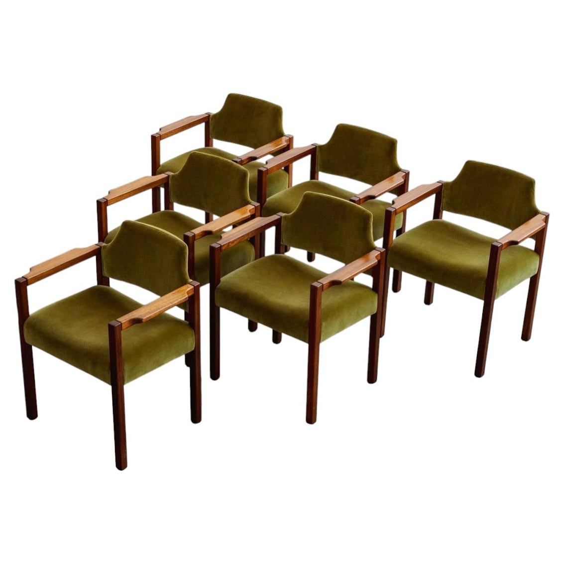 Umberto Brandigi "Jollina" Chairs for Poltronova, Green Velvet, 1960s, Set of 6