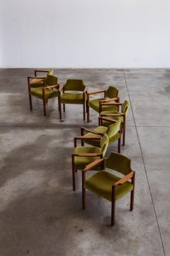 Umberto Brandigi "Jollina" Chairs for Poltronova, Green Velvet, 1960s, Set of 8