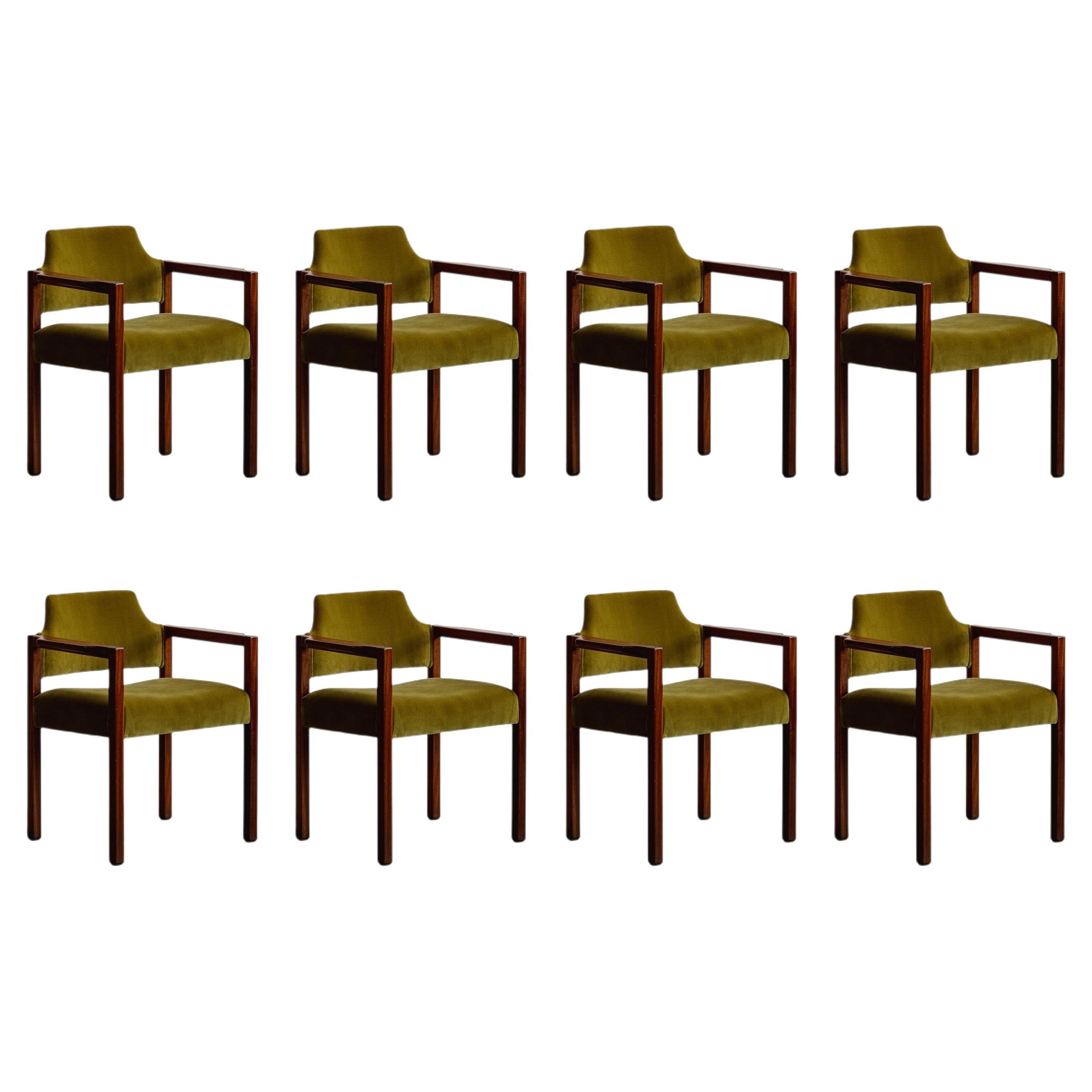 Chaises « Jollina » d'Umberto Brandigi pour Poltronova, velours vert, années 1960, lot de 8