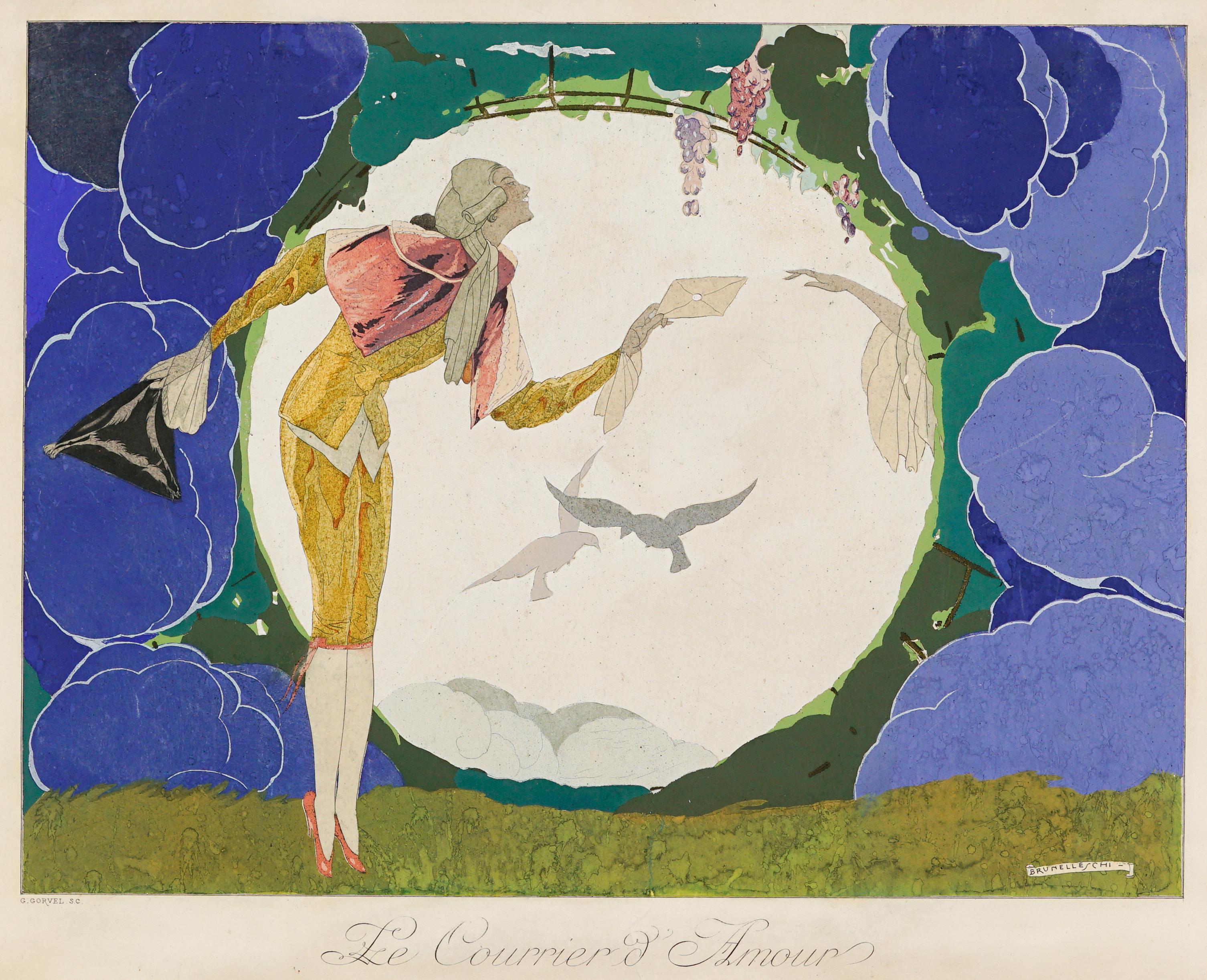 Le Courrier d'Amour, An Art Deco Jewel! - Print by  Umberto Brunelleschi
