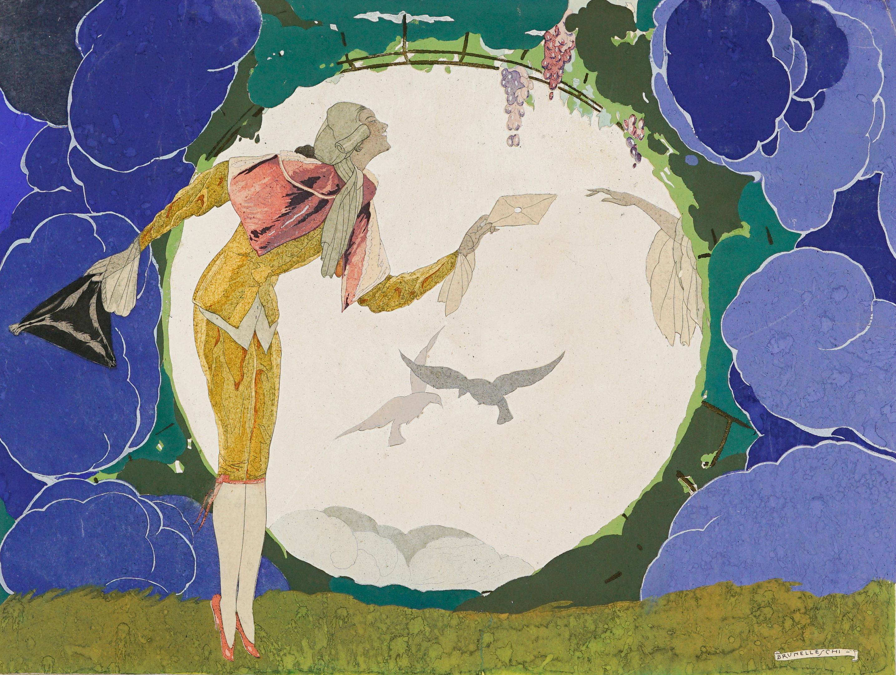 Le Courrier d'Amour, An Art Deco Jewel! - Art Nouveau Print by  Umberto Brunelleschi