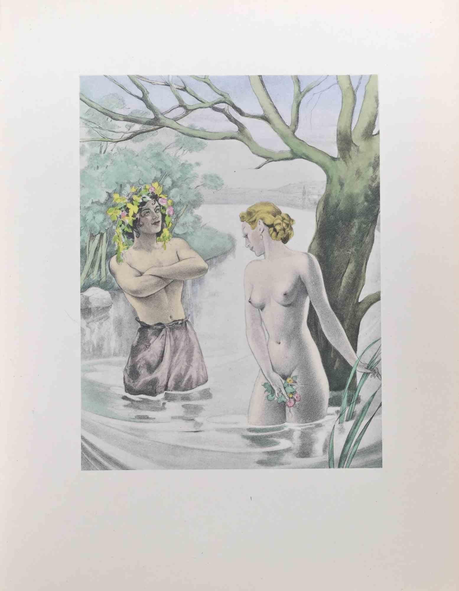 Adán y Eva - Litografía de Umberto Brunelleschi - Años 30