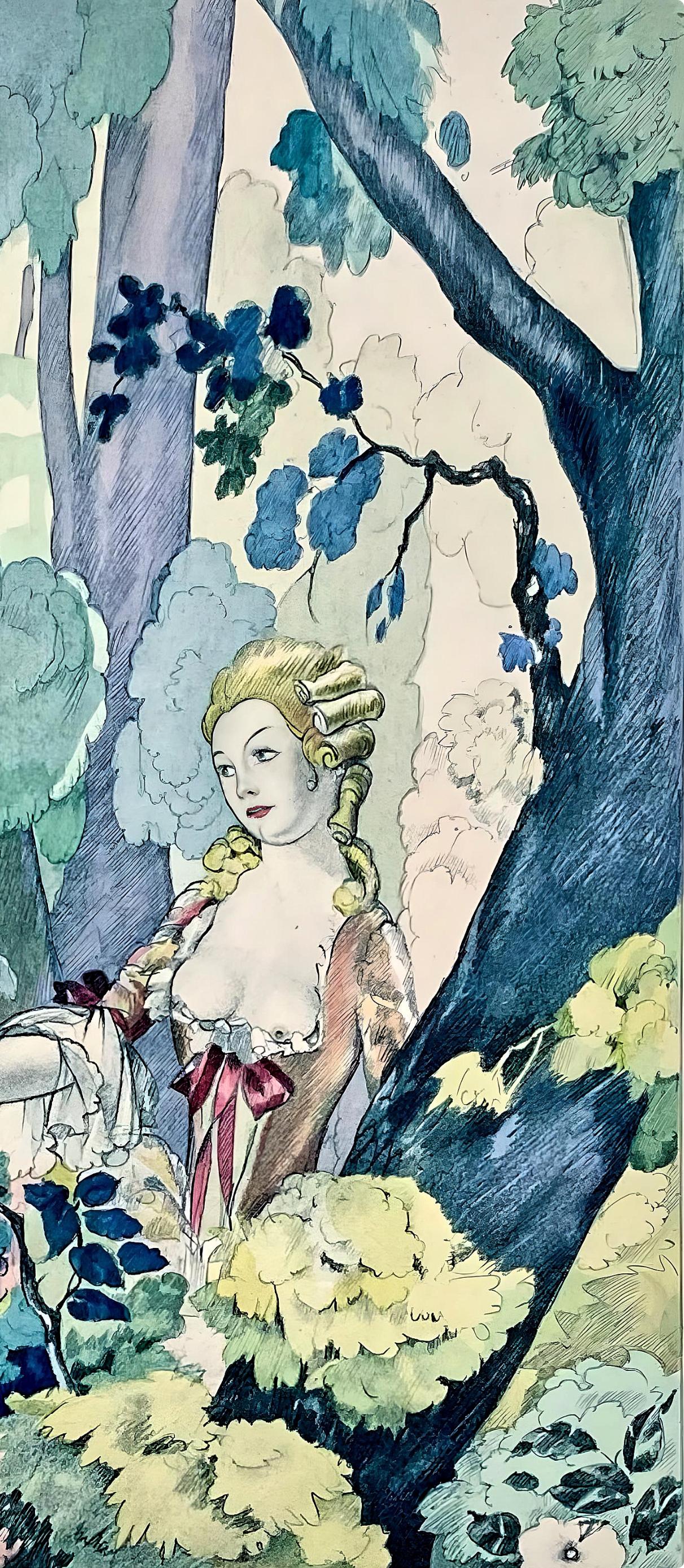 Brunelleschi, Composition, La Leçon d'amour dans un parc (d'après) - Print de Umberto Brunelleschi