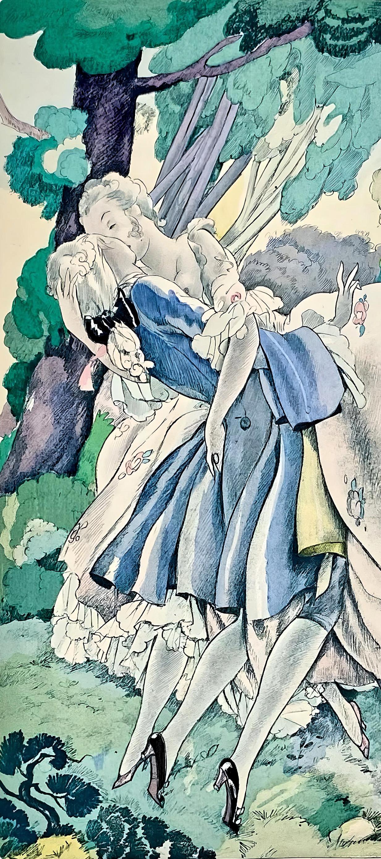 Brunelleschi, Composition, La Leçon d'amour dans un parc (d'après) - Print de Umberto Brunelleschi