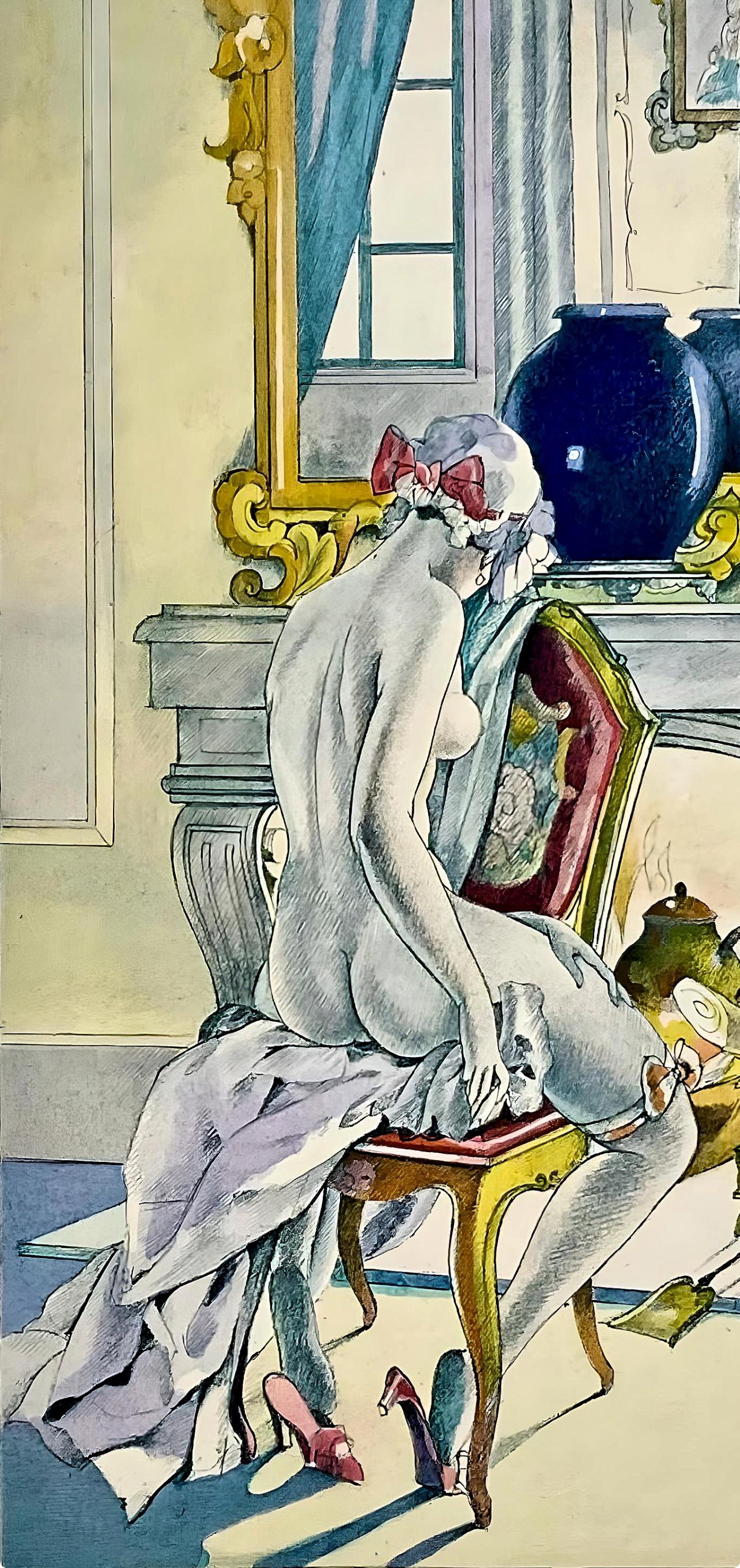 Brunelleschi, Composition, La Leçon d'amour dans un parc (d'après) - Print de Umberto Brunelleschi