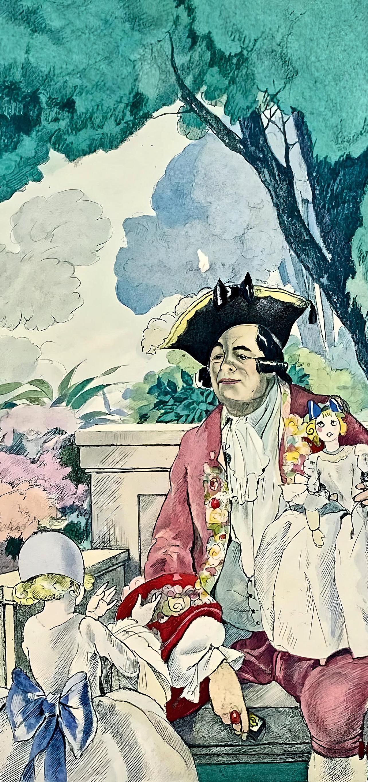 Brunelleschi, Composition, La Leçon d'amour dans un parc (after) - Print by Umberto Brunelleschi