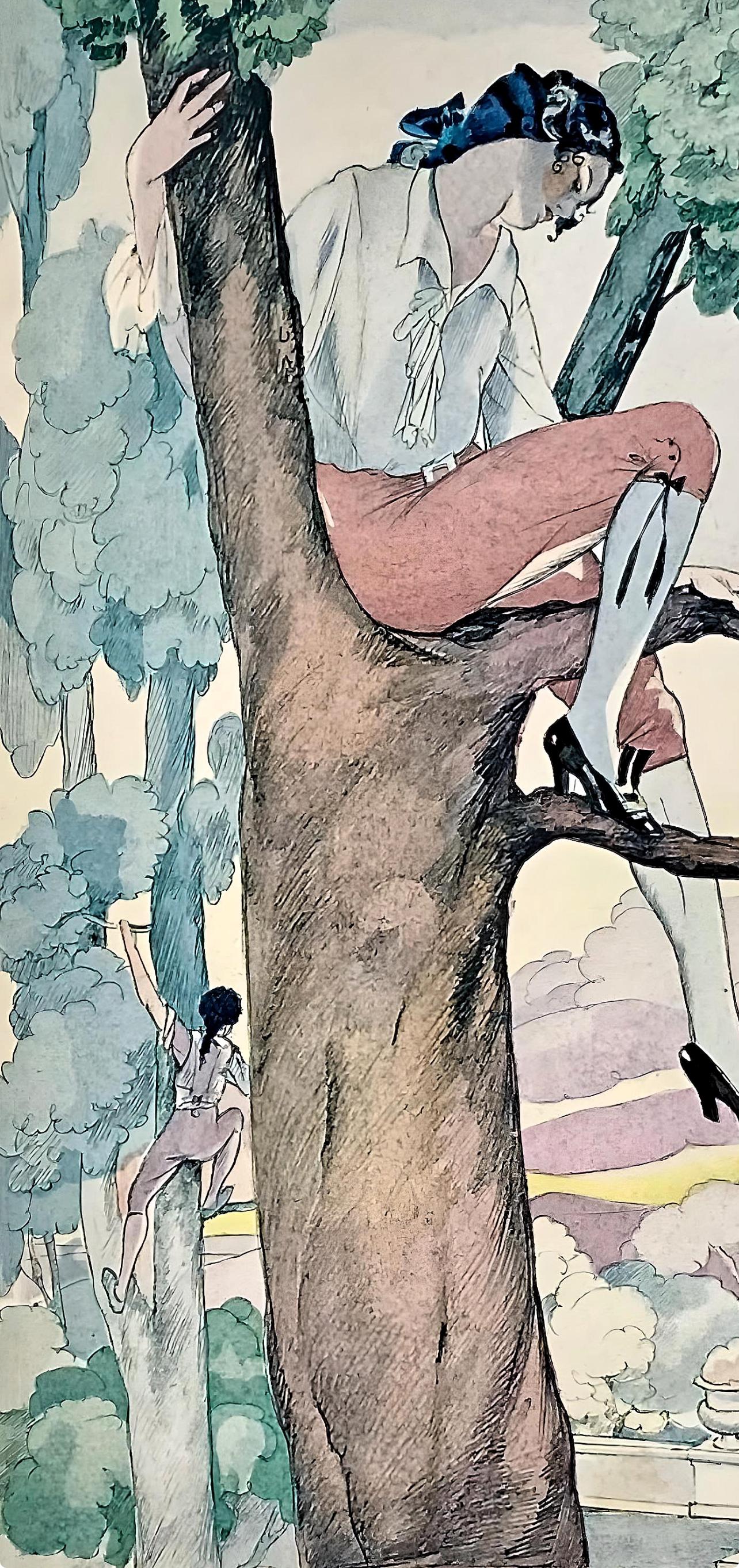 Brunelleschi, Composition, La Leçon d'amour dans un parc (after) - Print by Umberto Brunelleschi