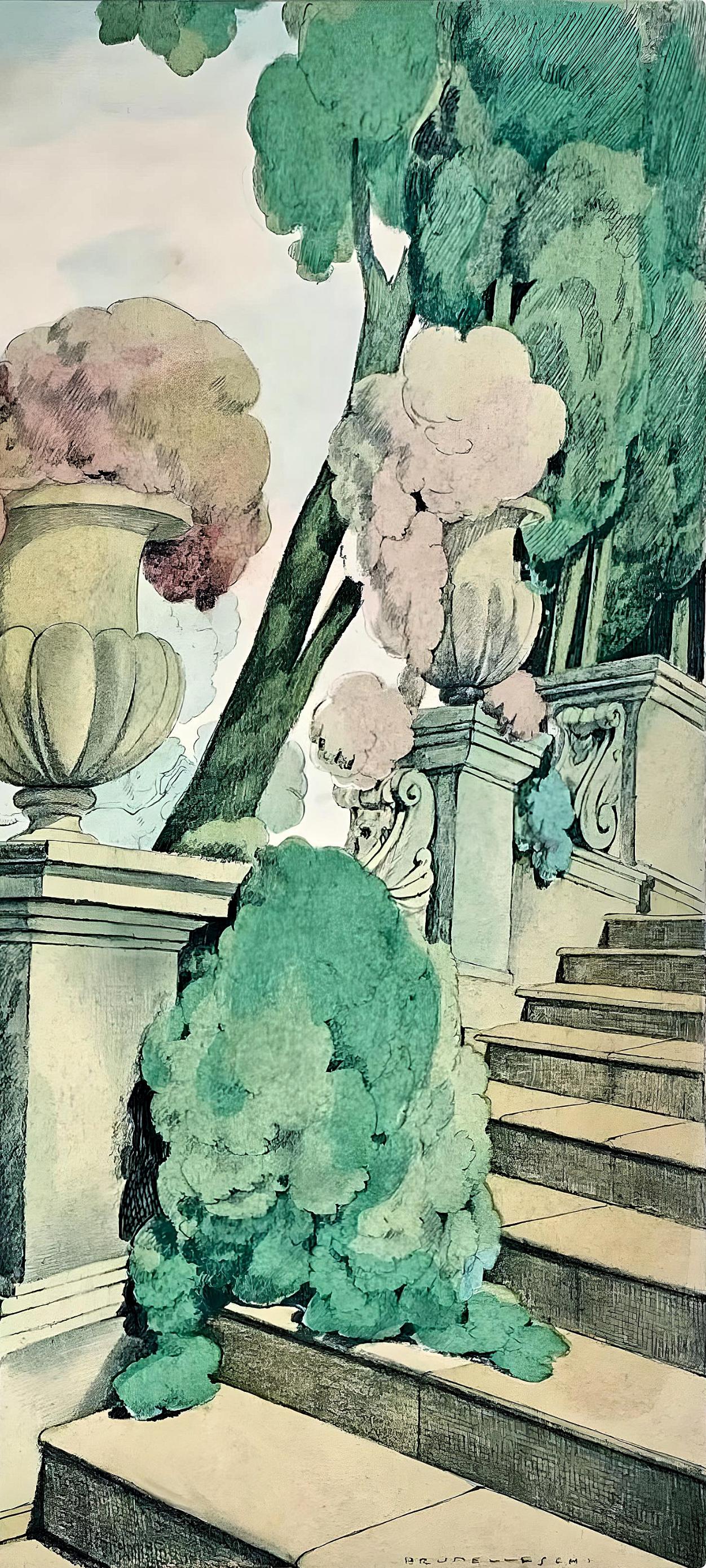 Brunelleschi, Composition, La Leçon d'amour dans un parc (after) - Print by Umberto Brunelleschi