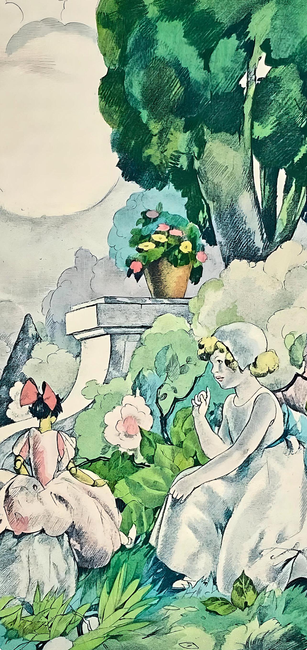 Brunelleschi, Composizione, La Leçon d'amour dans un parc (dopo) - Print di Umberto Brunelleschi