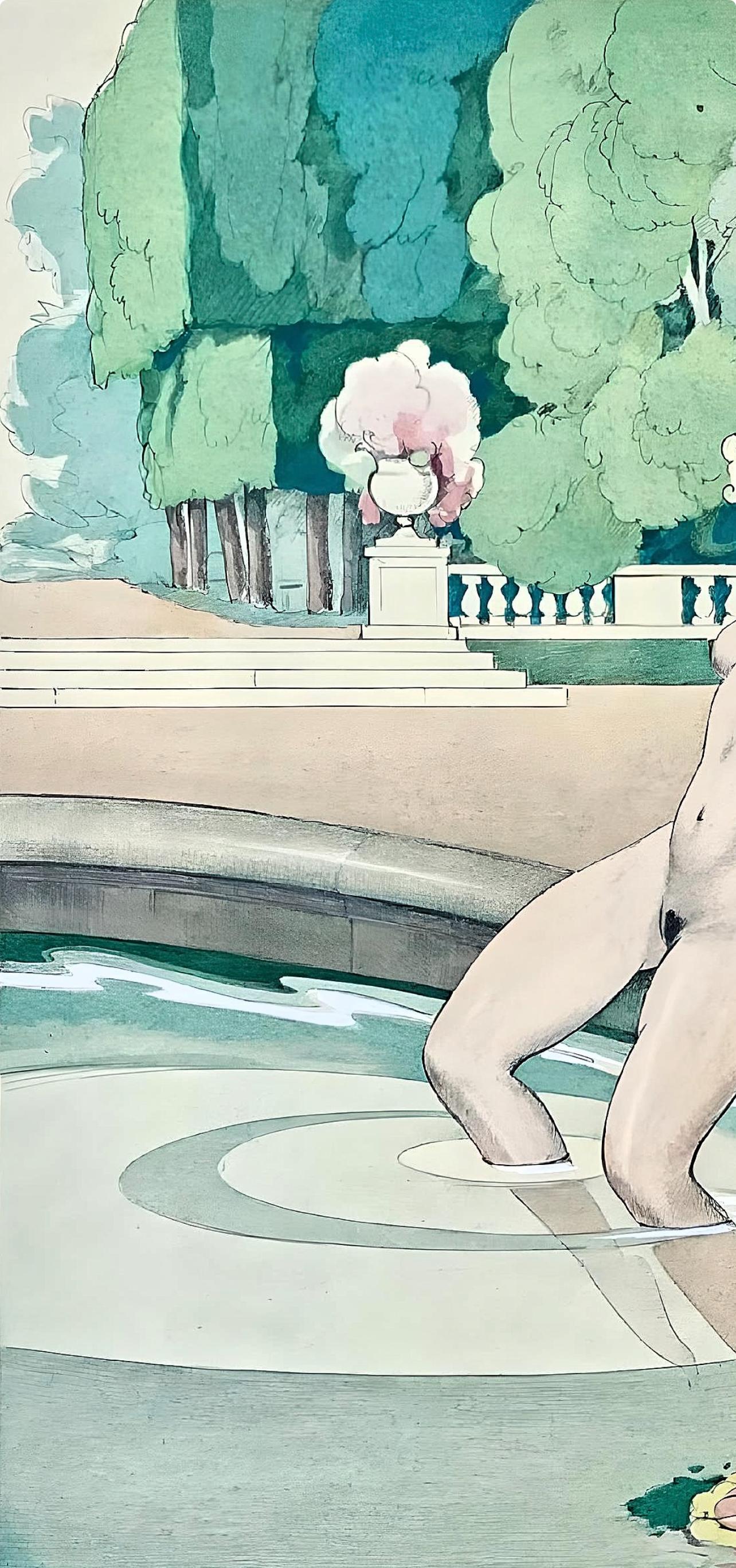 Brunelleschi, Composition, La Leçon d'amour dans un parc (d'après) - Moderne Print par Umberto Brunelleschi
