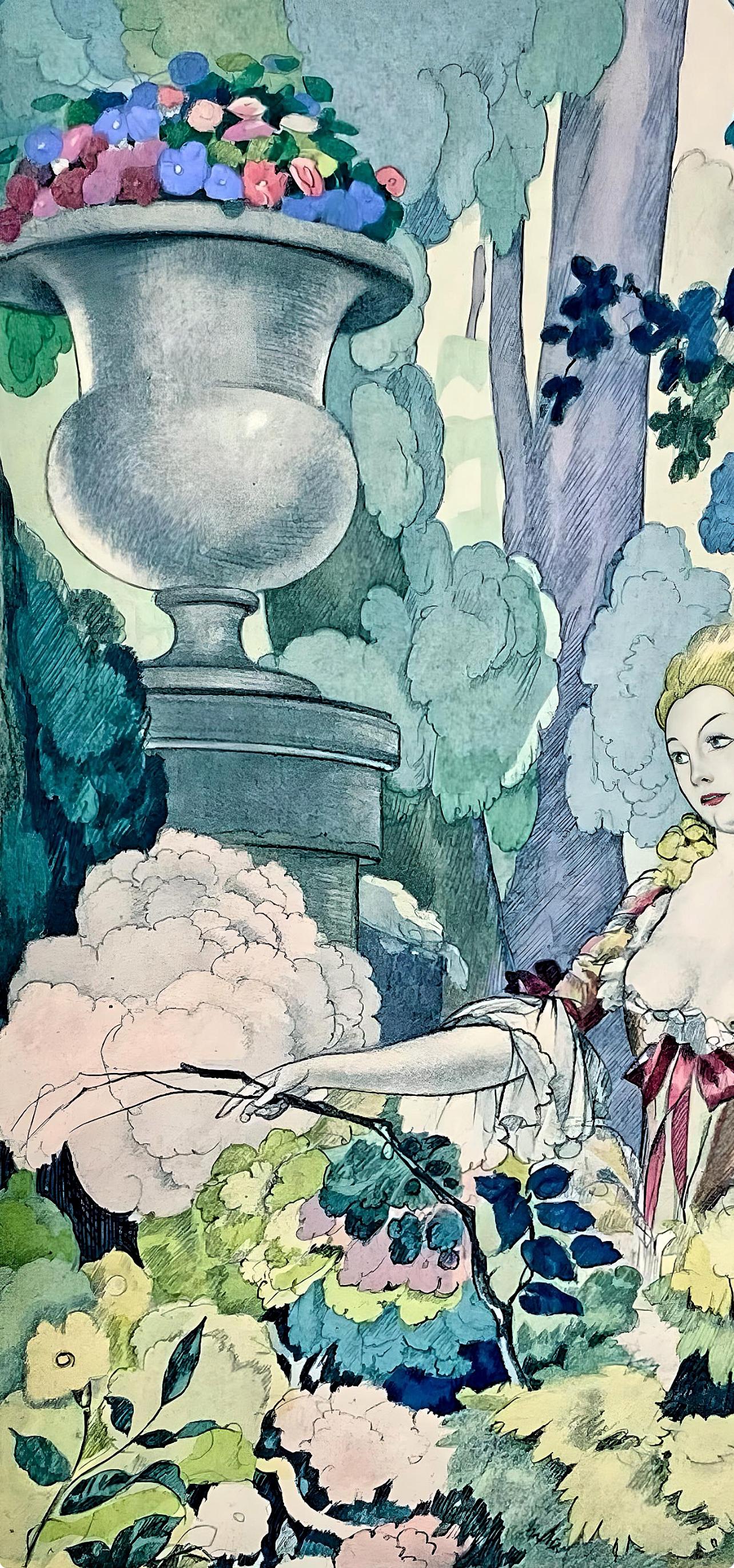 Brunelleschi, Composition, La Leçon d'amour dans un parc (d'après) - Moderne Print par Umberto Brunelleschi