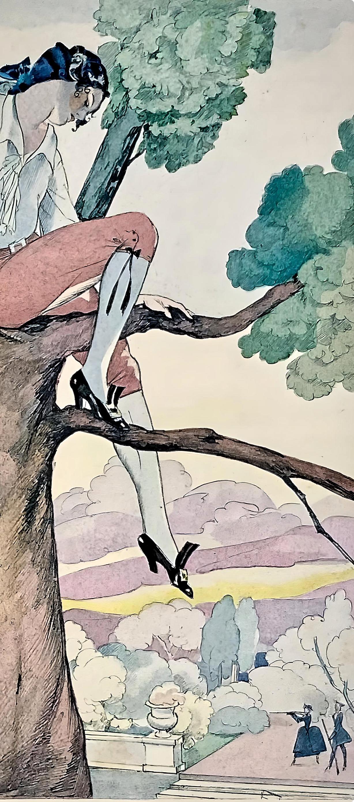 Brunelleschi, Composition, La Leçon d'amour dans un parc (after) - Modern Print by Umberto Brunelleschi