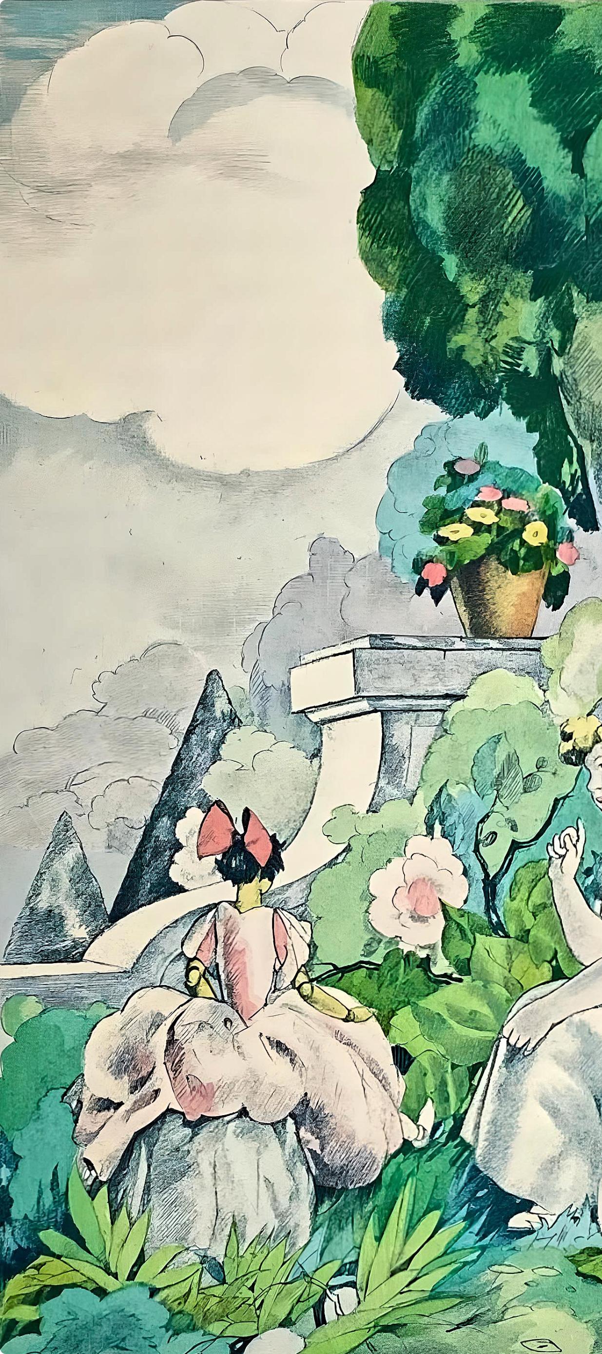 Brunelleschi, Composizione, La Leçon d'amour dans un parc (dopo) - Print Moderno di Umberto Brunelleschi