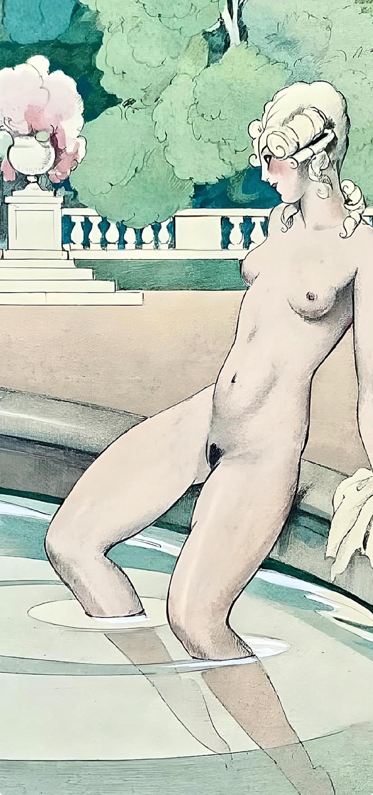 Brunelleschi, Composition, La Leçon d'amour dans un parc (d'après) - Gris Nude Print par Umberto Brunelleschi