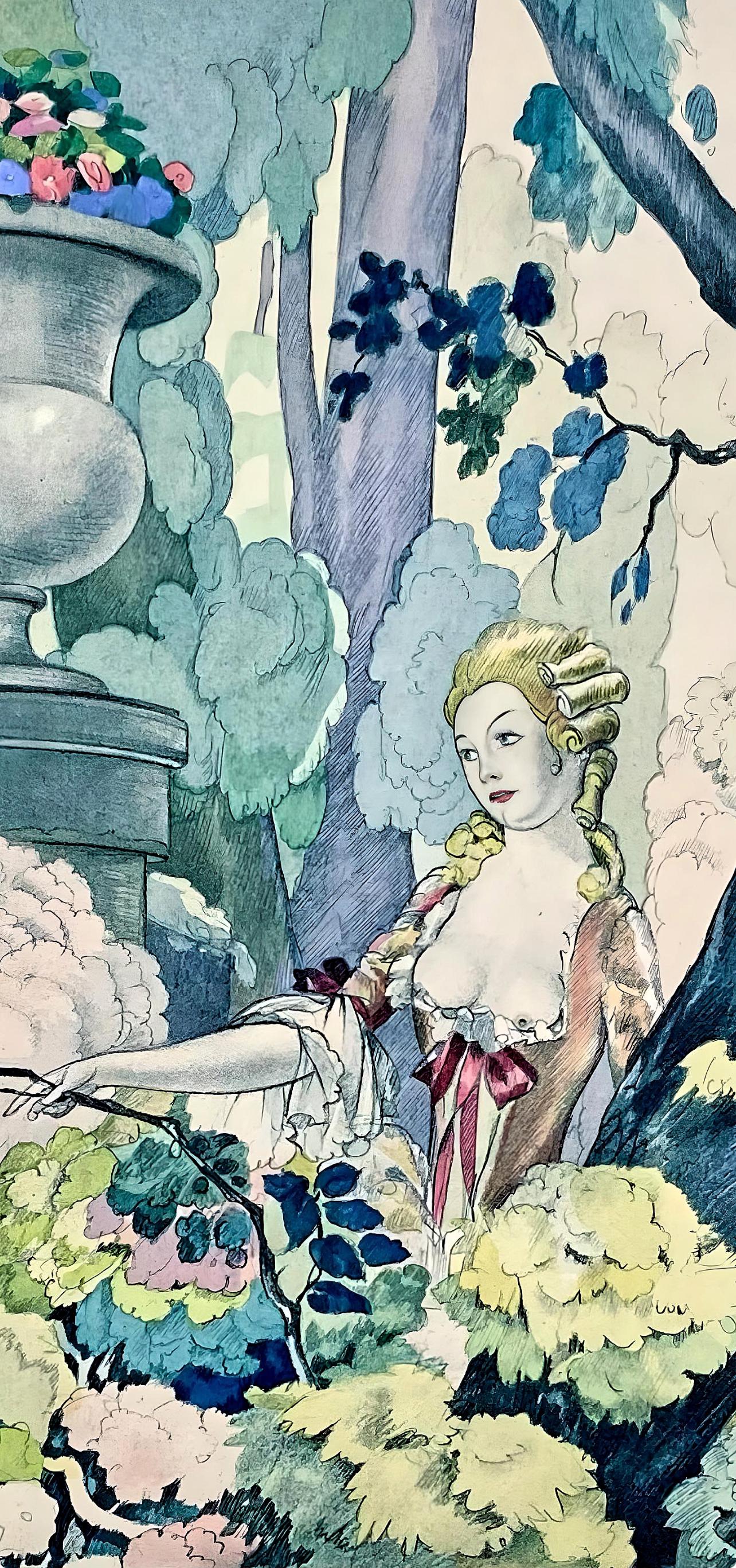Brunelleschi, Composition, La Leçon d'amour dans un parc (d'après) - Gris Nude Print par Umberto Brunelleschi