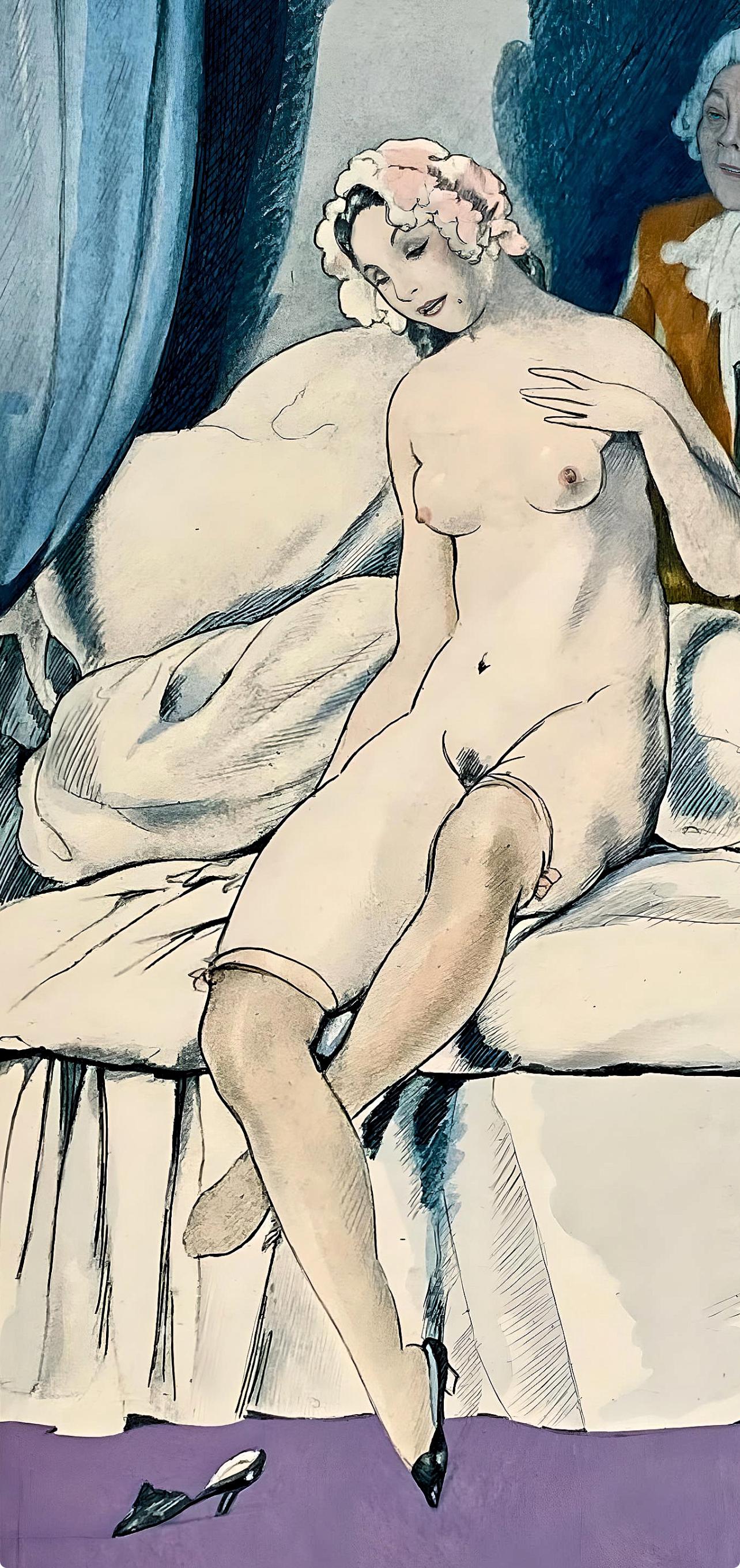 Brunelleschi, Composition, La Leçon d'amour dans un parc (d'après) - Beige Landscape Print par Umberto Brunelleschi