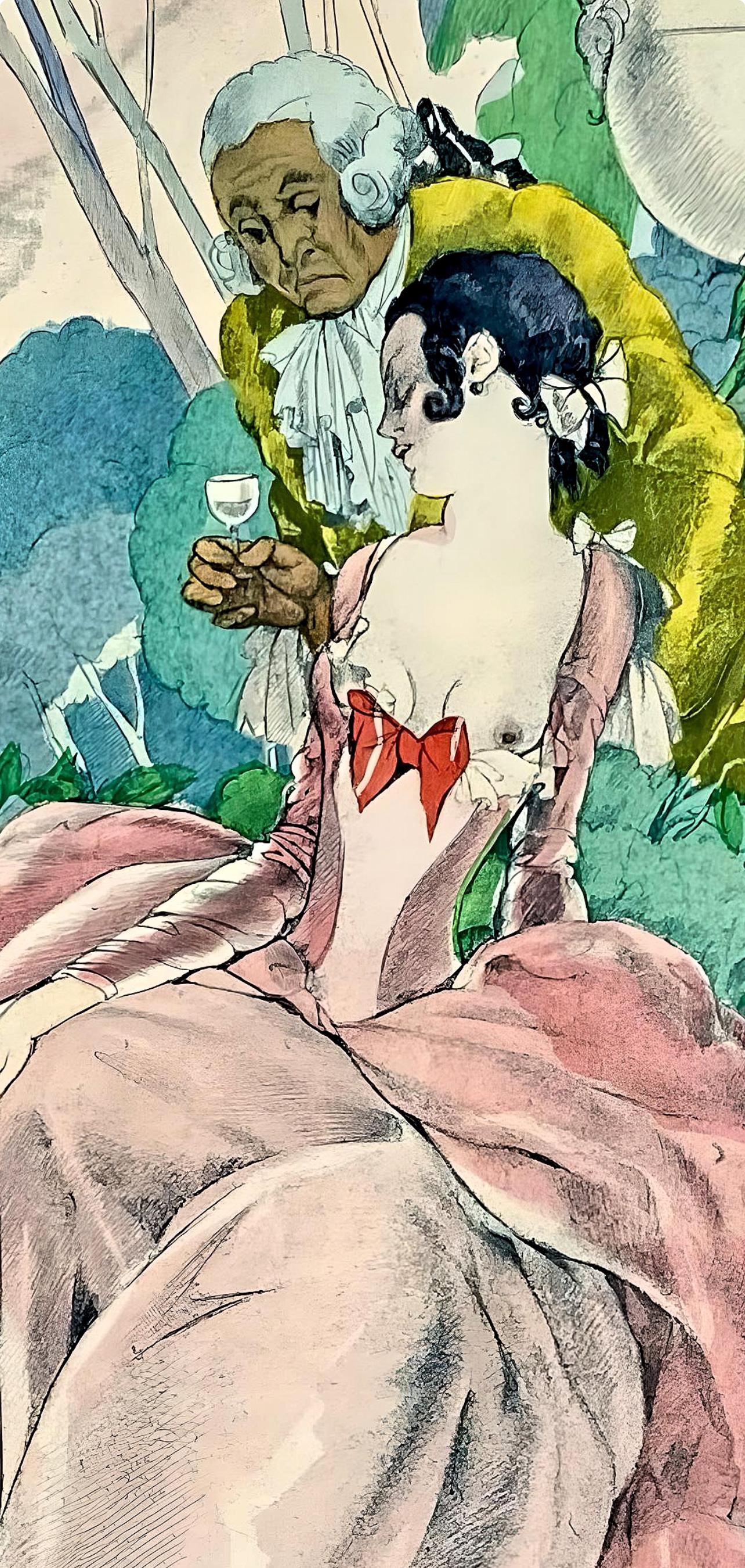 Brunelleschi, Composition, La Leçon d'amour dans un parc (d'après) - Beige Nude Print par Umberto Brunelleschi