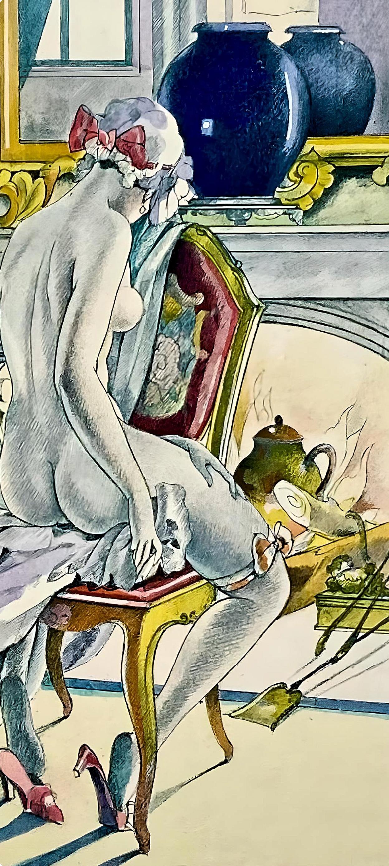 Brunelleschi, Composition, La Leçon d'amour dans un parc (d'après) - Beige Landscape Print par Umberto Brunelleschi