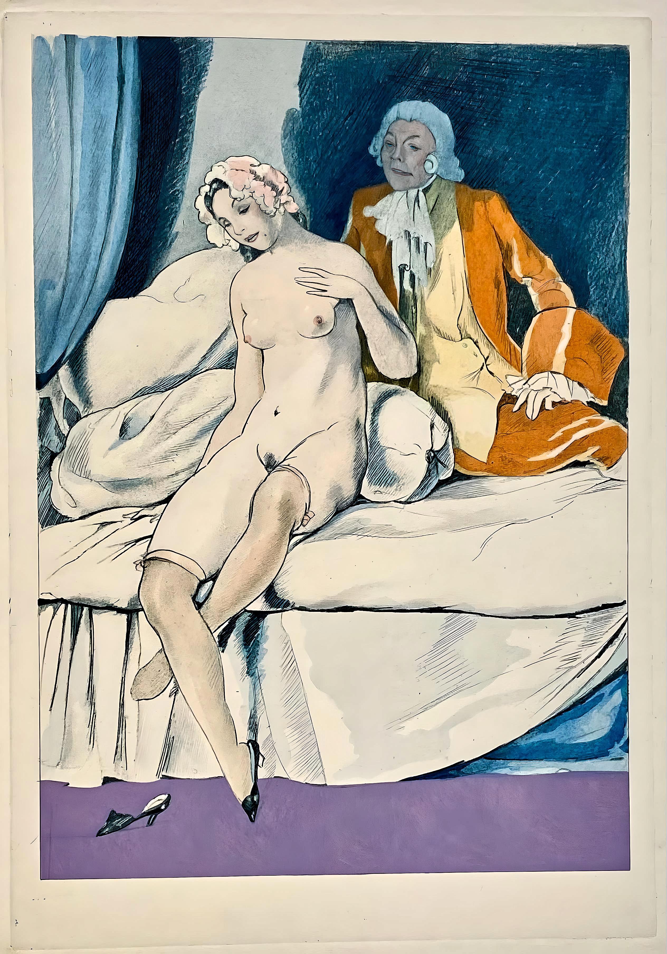 Lithographie et pochoir sur papier vélin d'Arches. Non signé et non numéroté, tel que publié. Bon état. Notes : Extrait du volume La Leçon d'amour dans un parc, 1933. Publié par les Éditions Albin Michel, Paris ; imprimé par les Ateliers de Jacomet,