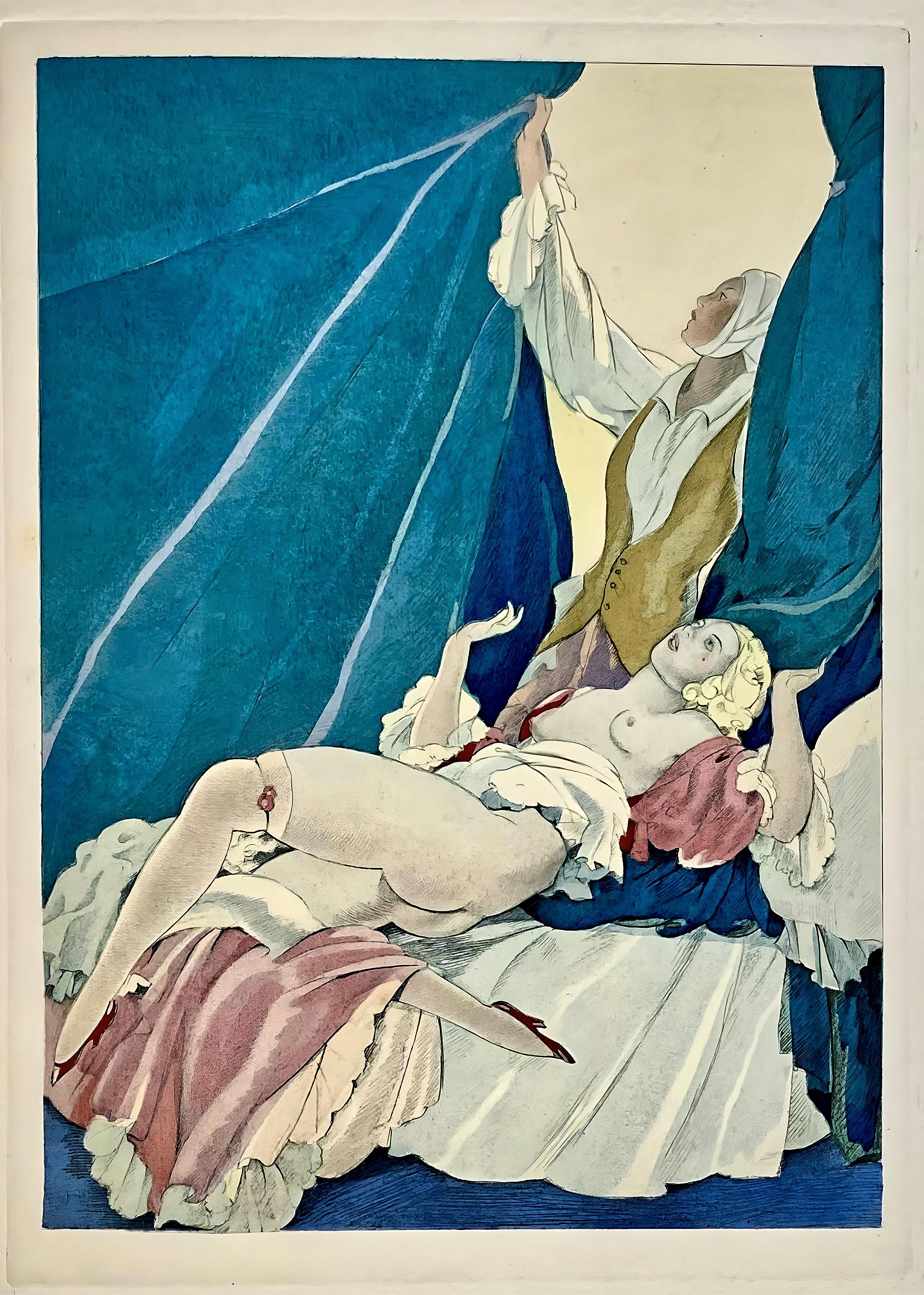 Lithograph and stencil on vélin d’Arches paper. Unsigned and unnumbered, as issued. Good condition. Notes: From the volume, La Leçon d'amour dans un parc, 1933. Published by Éditions Albin Michel, Paris; printed by Ateliers de Jacomet, Paris,