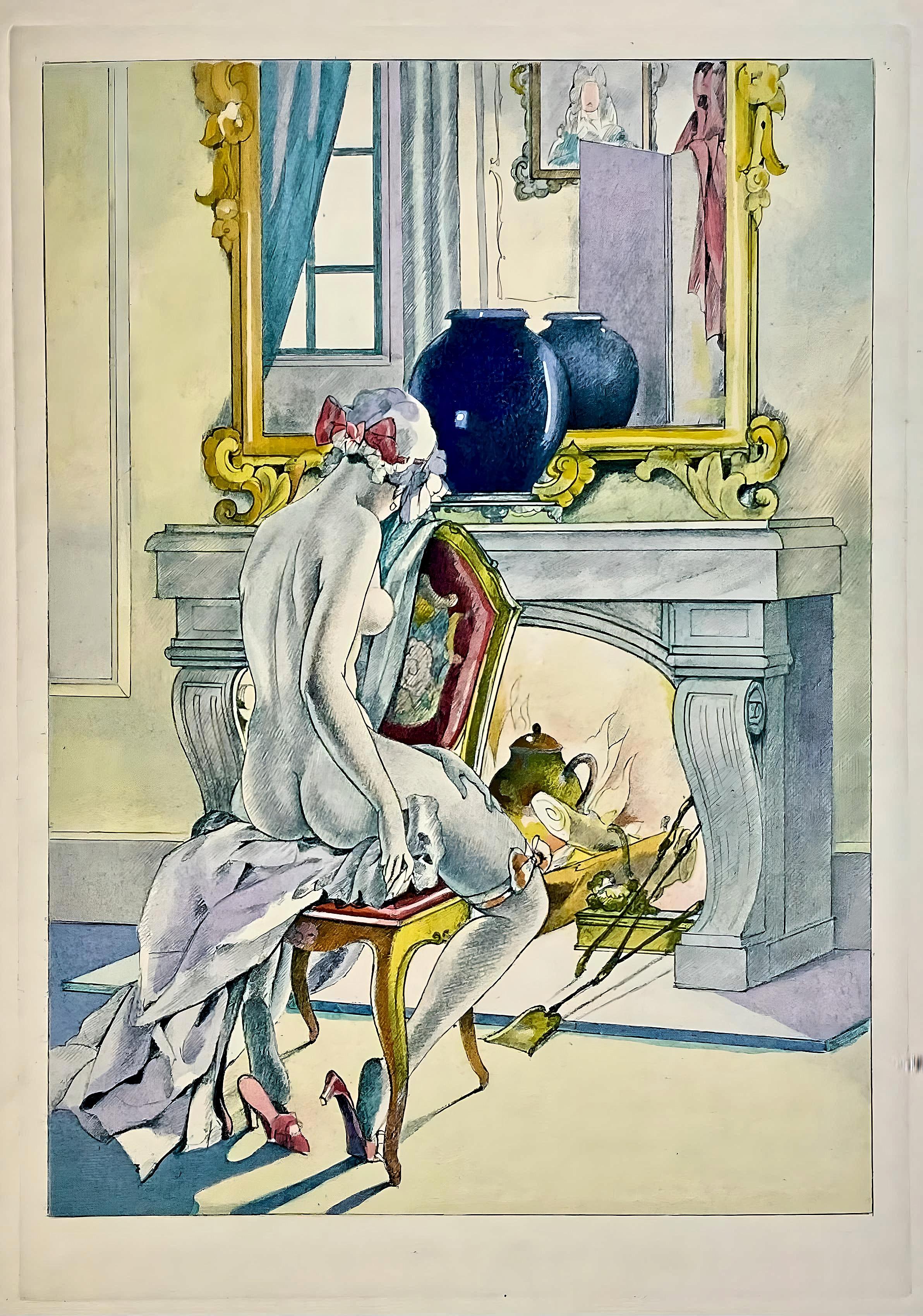 Lithographie et pochoir sur papier vélin d'Arches. Non signé et non numéroté, tel que publié. Bon état. Notes : Extrait du volume La Leçon d'amour dans un parc, 1933. Publié par les Éditions Albin Michel, Paris ; imprimé par les Ateliers de Jacomet,