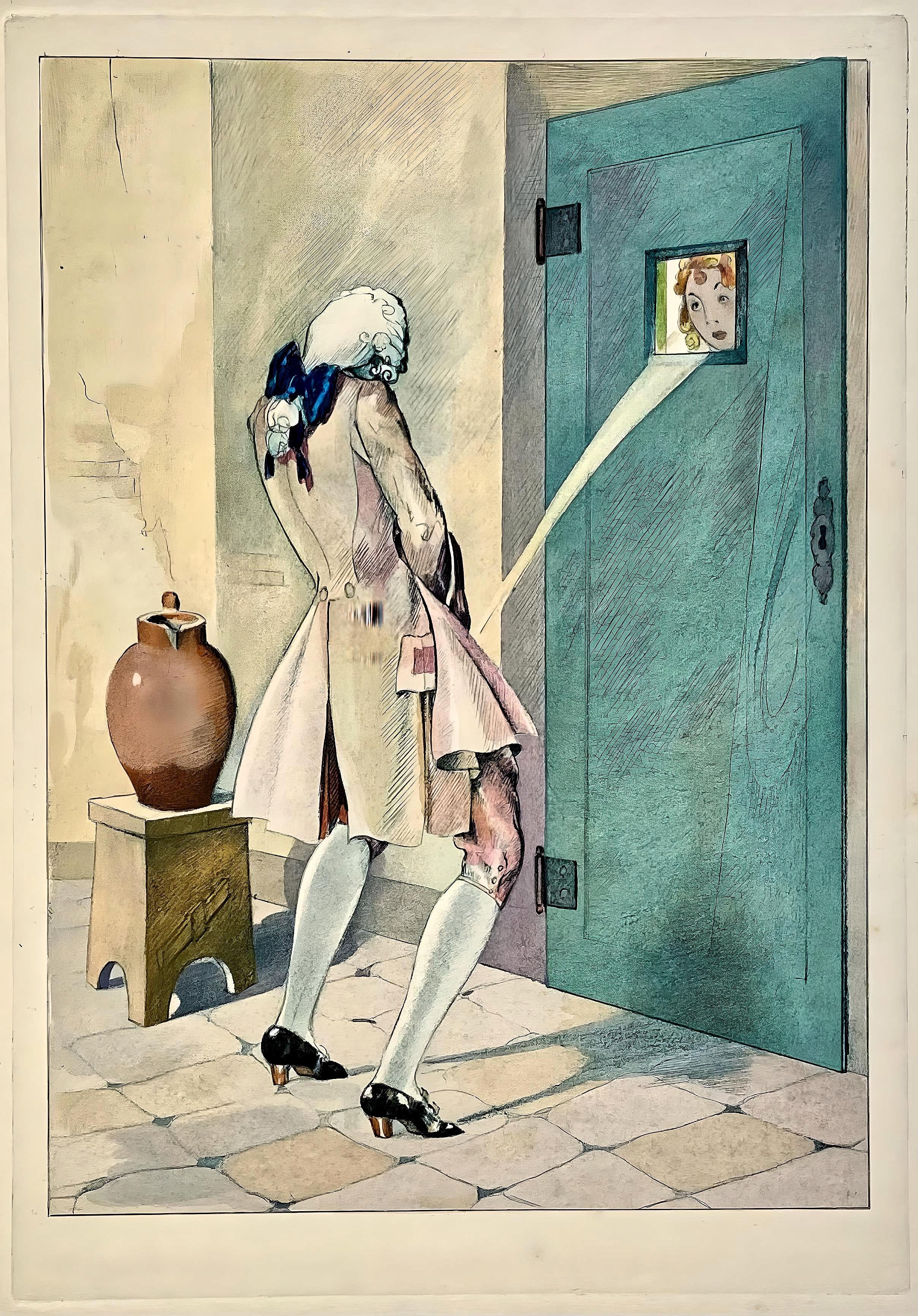 Lithographie et pochoir sur papier vélin d'Arches. Non signé et non numéroté, tel que publié. Bon état. Notes : Extrait du volume La Leçon d'amour dans un parc, 1933. Publié par les Éditions Albin Michel, Paris ; imprimé par les Ateliers de Jacomet,