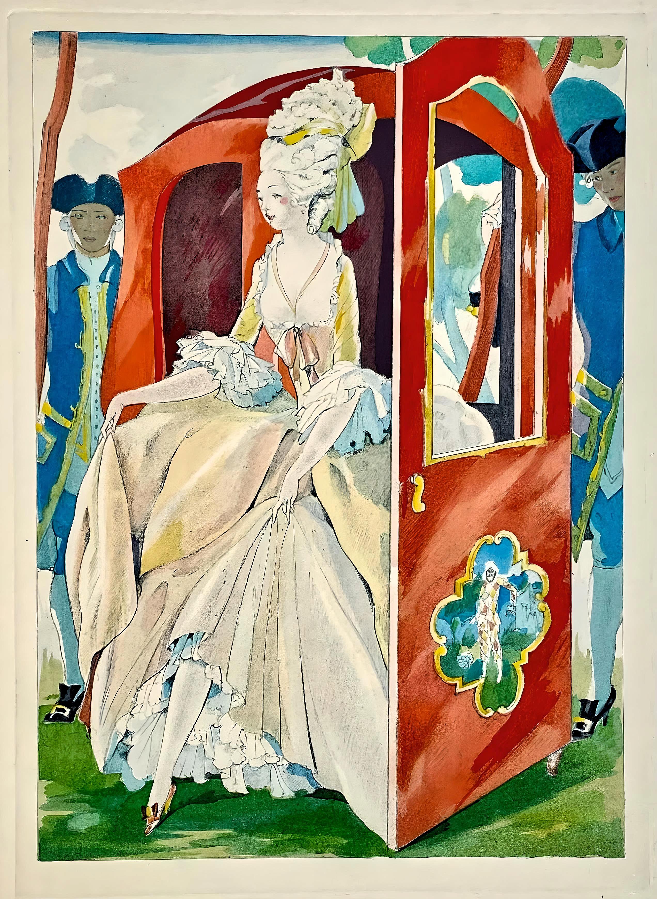 Lithograph and stencil on vélin d’Arches paper. Unsigned and unnumbered, as issued. Good condition. Notes: From the volume, La Leçon d'amour dans un parc, 1933. Published by Éditions Albin Michel, Paris; printed by Ateliers de Jacomet, Paris,