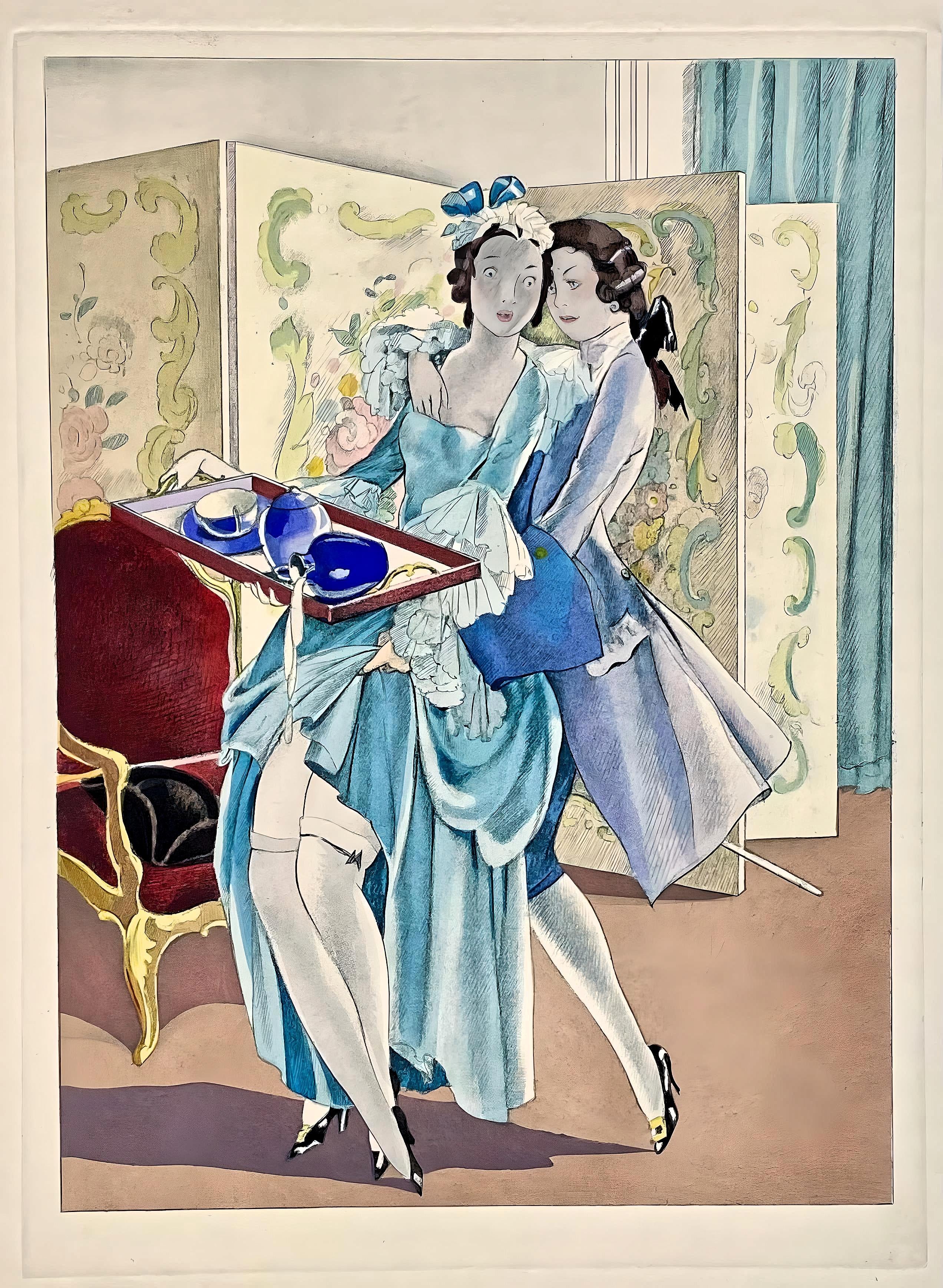 Lithograph and stencil on vélin d’Arches paper. Unsigned and unnumbered, as issued. Good condition. Notes: From the volume, La Leçon d'amour dans un parc, 1933. Published by Éditions Albin Michel, Paris; printed by Ateliers de Jacomet, Paris,