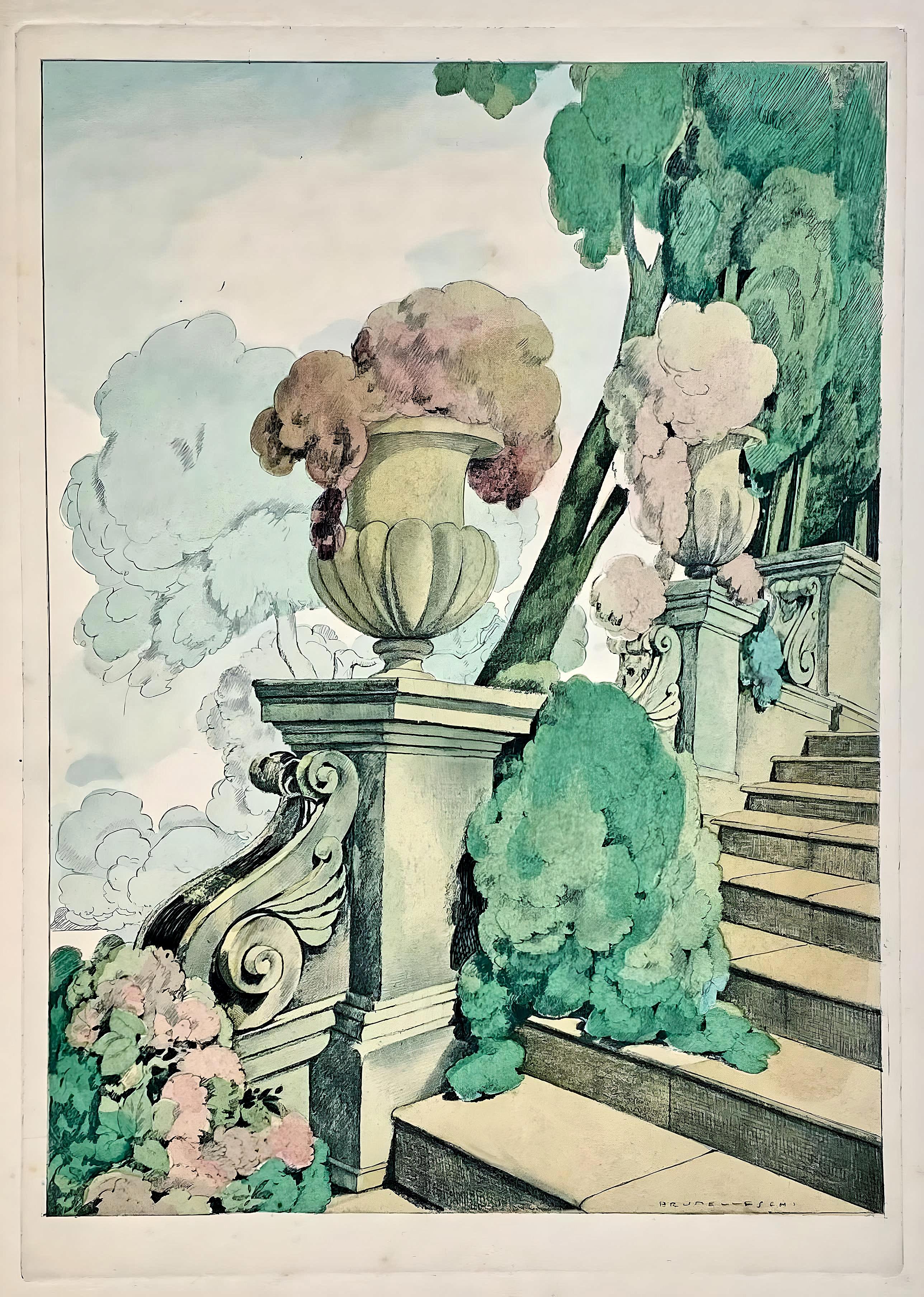 Lithograph and stencil on vélin d’Arches paper. Unsigned and unnumbered, as issued. Good condition. Notes: From the volume, La Leçon d'amour dans un parc, 1933. Published by Éditions Albin Michel, Paris; printed by Ateliers de Jacomet, Paris,