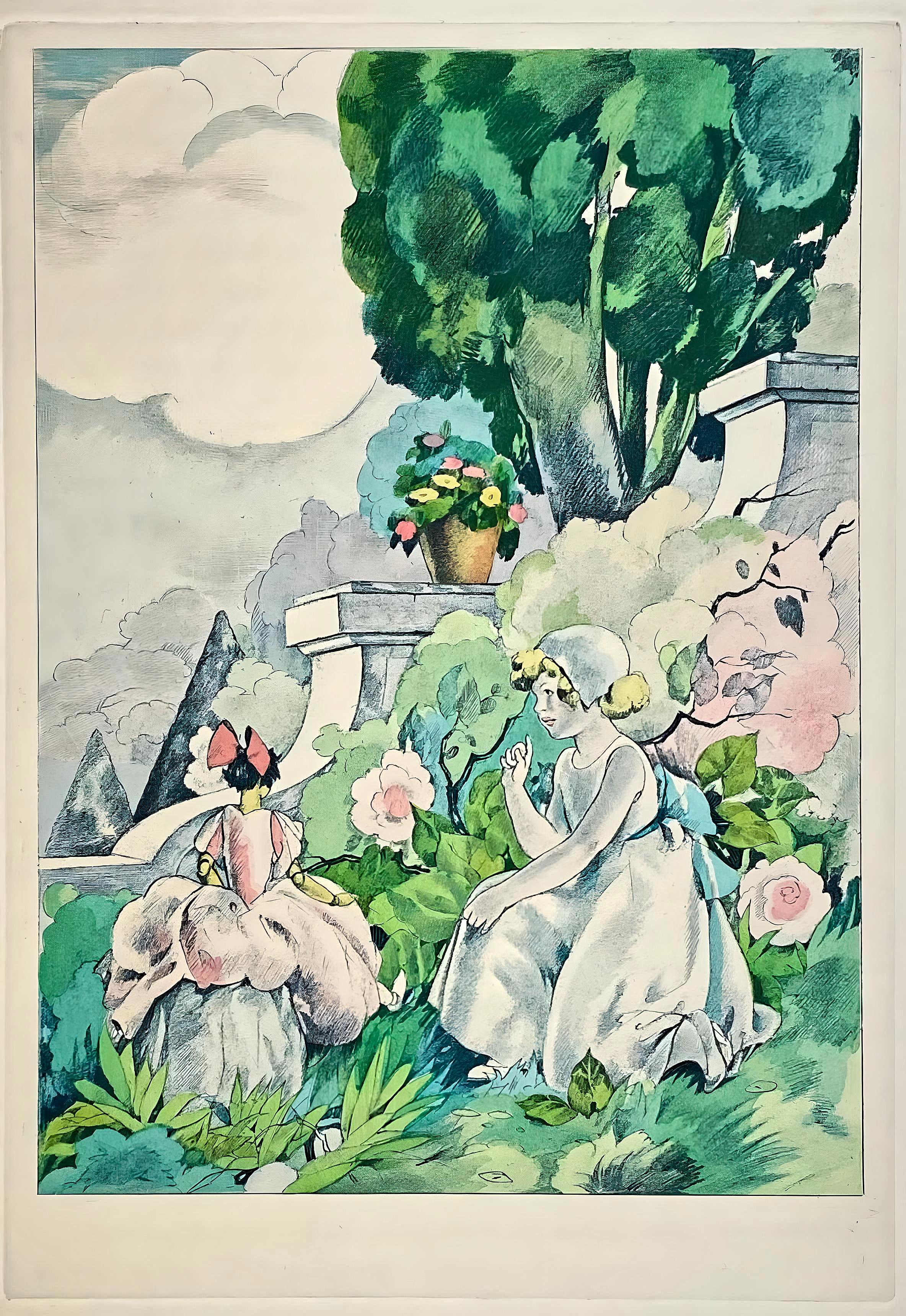 Litografia e stencil su carta vélin d'Arches. Non firmato e non numerato, come da edizione. Buone condizioni. Note: Dal volume La Leçon d'amour dans un parc, 1933. Pubblicato da Éditions Albin Michel, Parigi; stampato da Atelier A. Jacomet, Parigi,