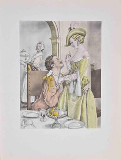 Almuerzo de enamorados - Litografía de Umberto Brunelleschi - Años 30