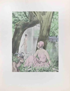Nuotare sotto le cascate - Litografia di Umberto Brunelleschi - anni '30